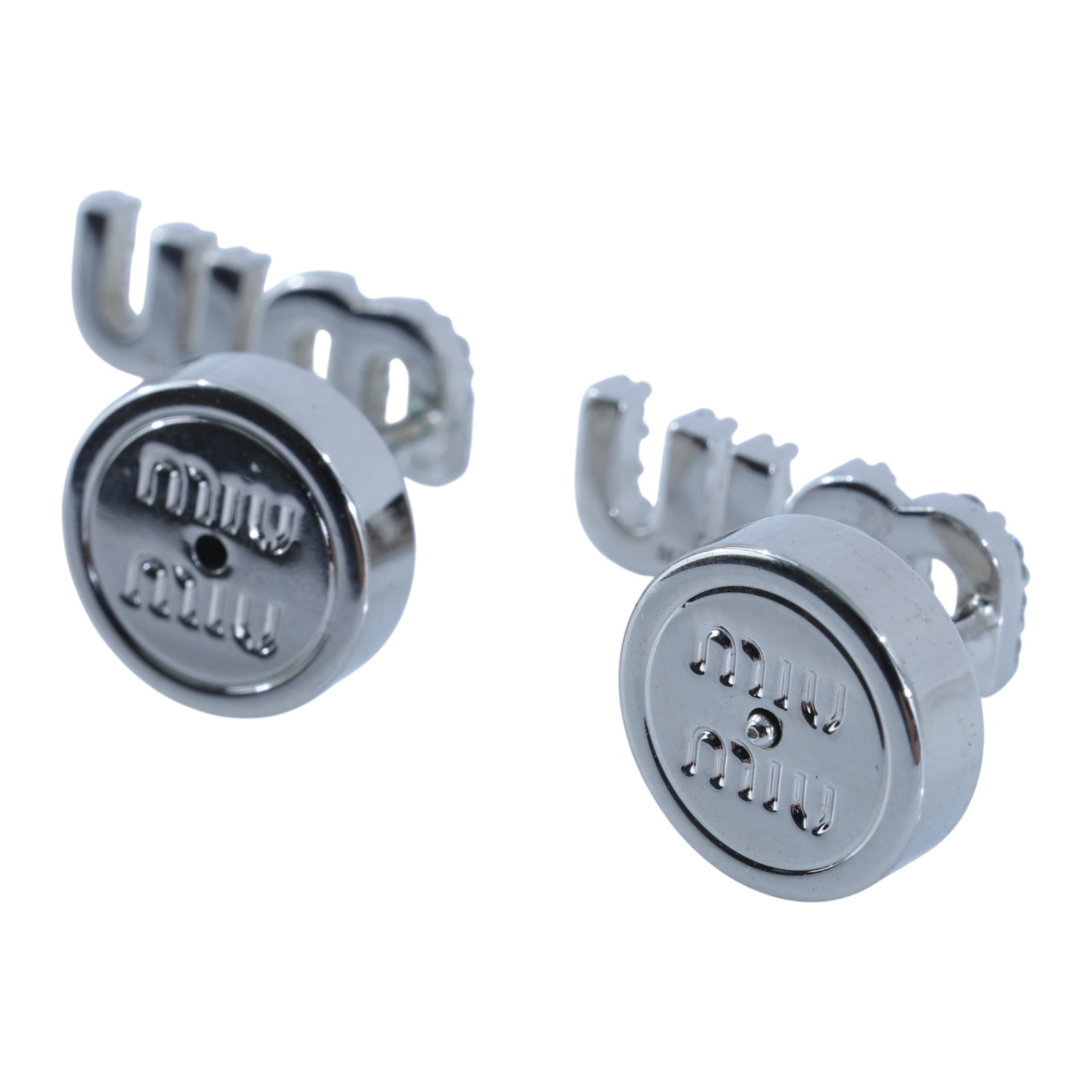 繆繆 MIU MIU 方形 耳釘 5JO912_2F6T 銀水鑽LOGO耳環 原廠盒子/防塵袋/保卡