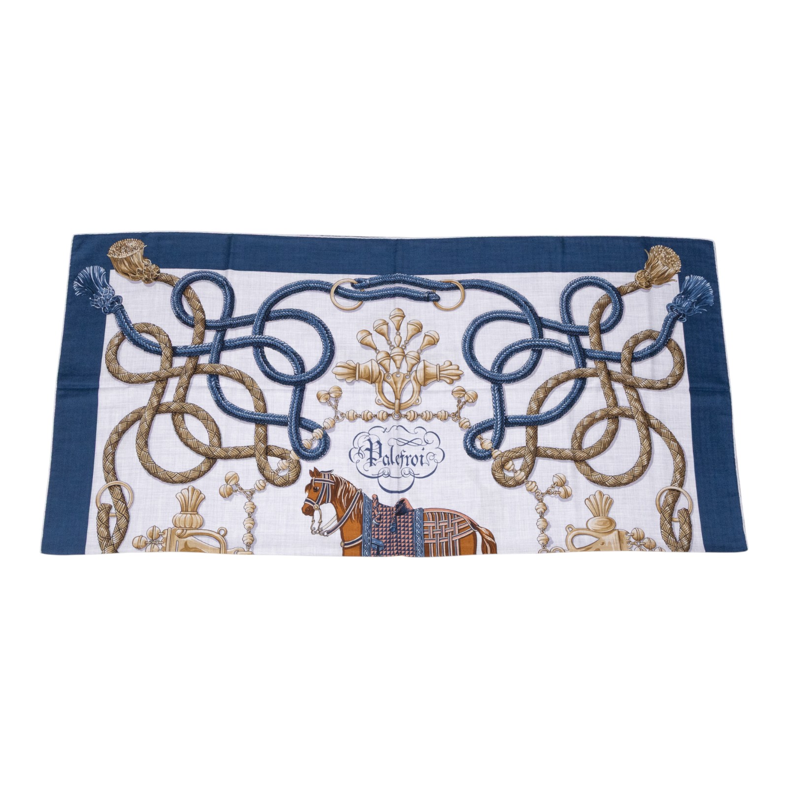 愛馬仕 Hermes Palefroi 140披肩 淺海軍藍 雲紋灰 青銅色 H241423Sv01  藍馬圖喀什米爾圍巾 原廠盒子