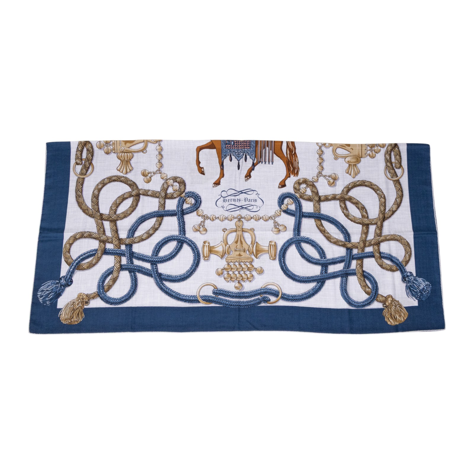 愛馬仕 Hermes Palefroi 140披肩 淺海軍藍 雲紋灰 青銅色 H241423Sv01  藍馬圖喀什米爾圍巾 原廠盒子