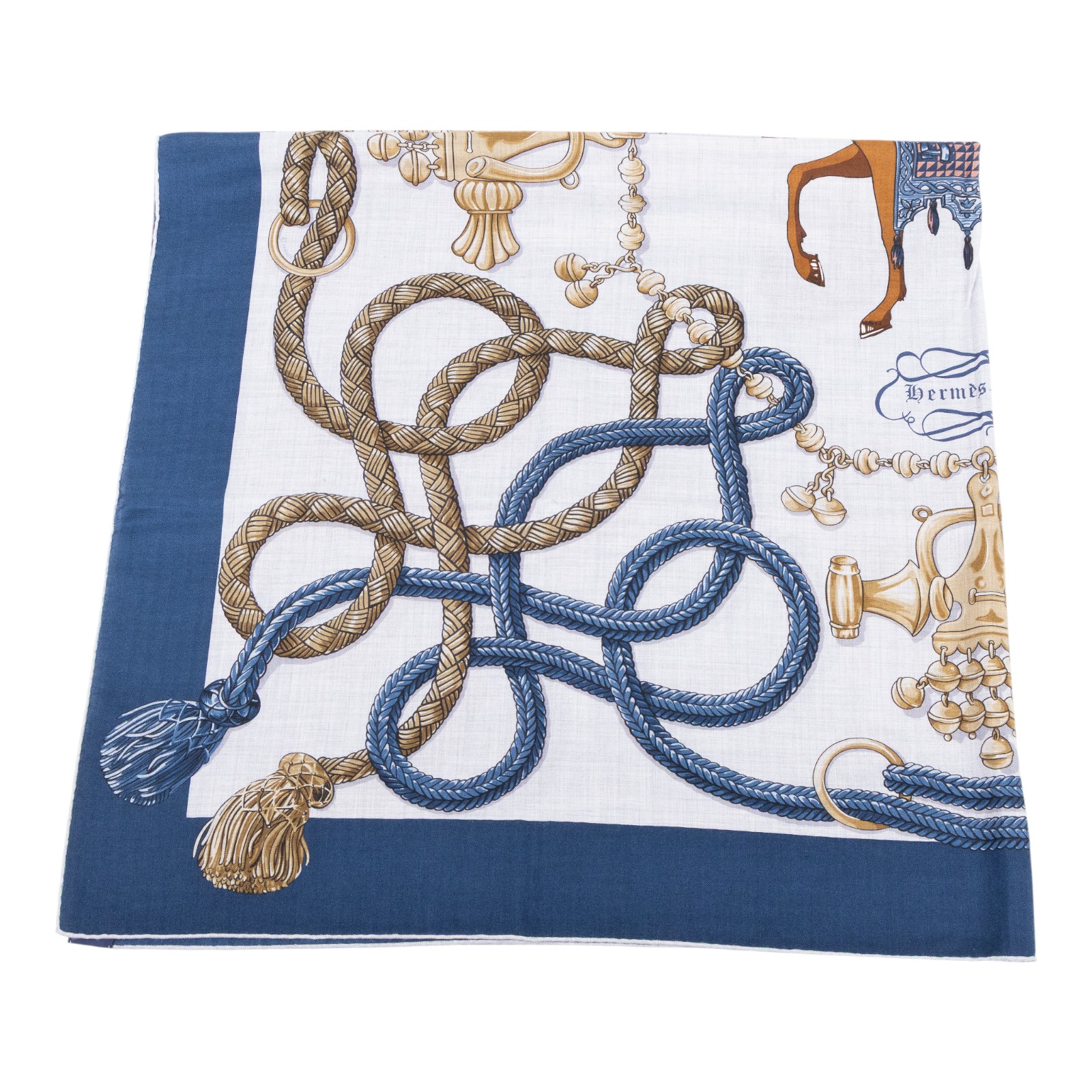 愛馬仕 Hermes Palefroi 140披肩 淺海軍藍 雲紋灰 青銅色 H241423Sv01  藍馬圖喀什米爾圍巾 原廠盒子