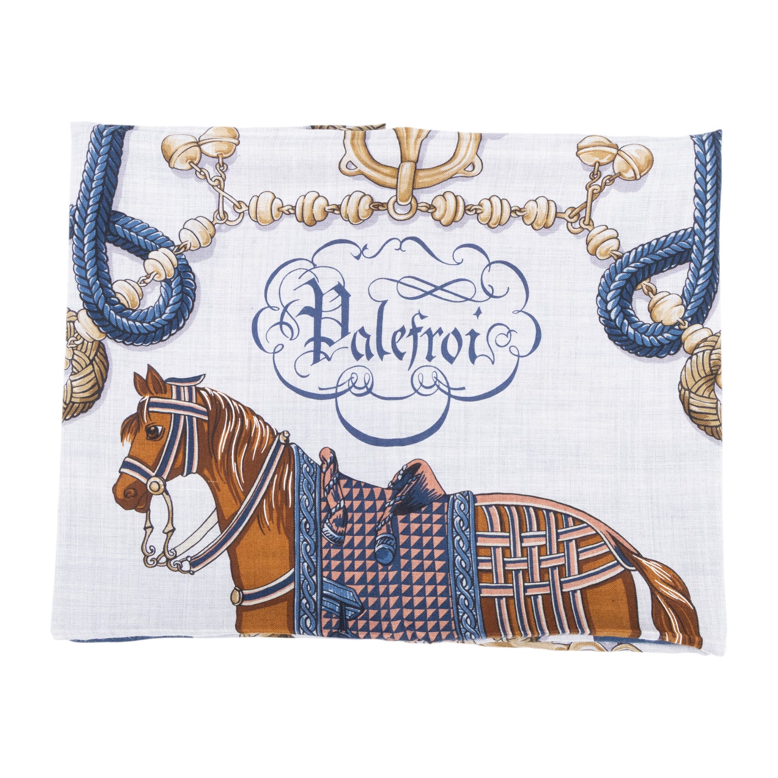 愛馬仕 Hermes Palefroi 140披肩 淺海軍藍 雲紋灰 青銅色 H241423Sv01  藍馬圖喀什米爾圍巾 原廠盒子