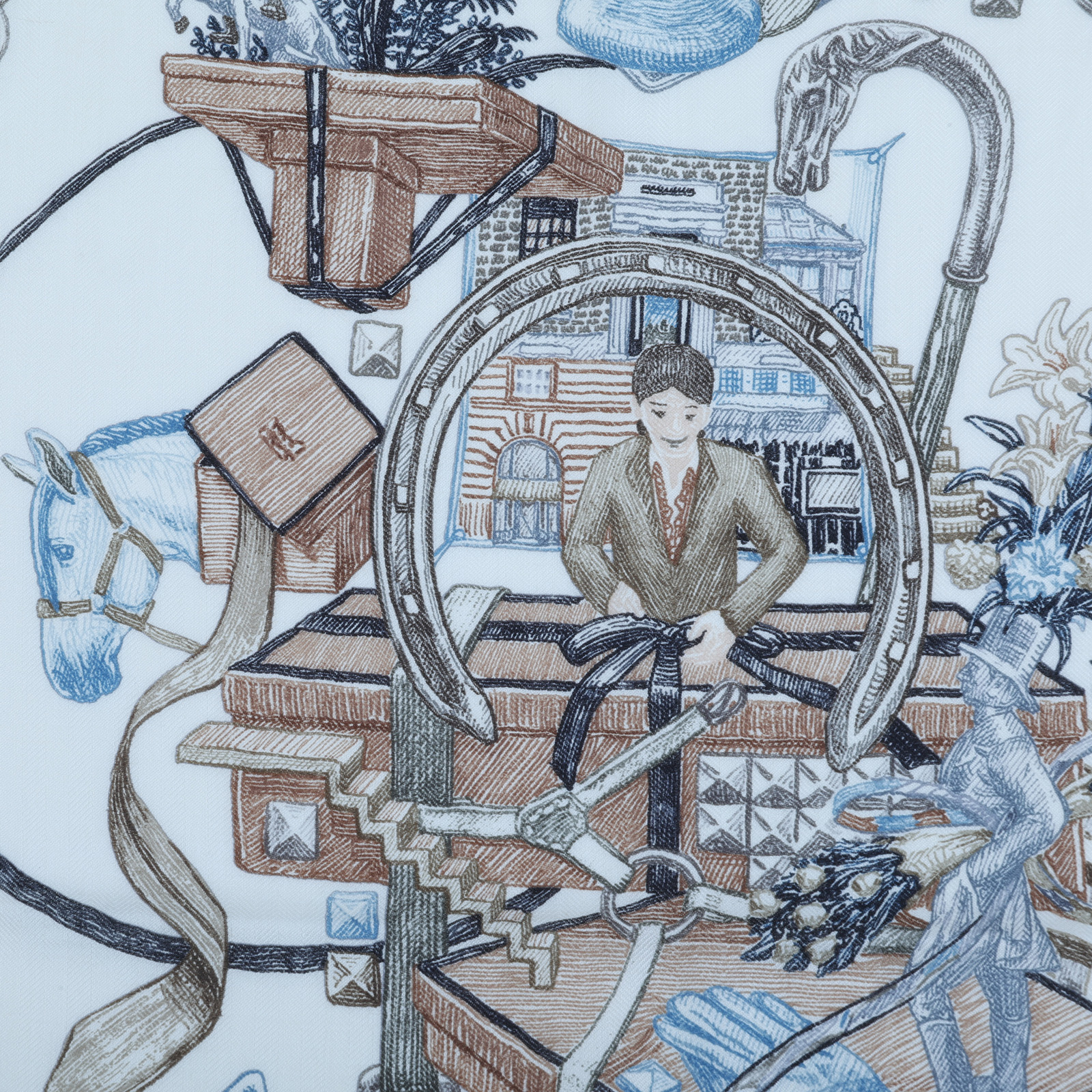 愛馬仕 Hermes Le Monde dHermes 140 披肩 白色 板岩深灰 大象灰 H244230Sv13  淺灰馬草圖喀什米爾圍巾 原廠盒子