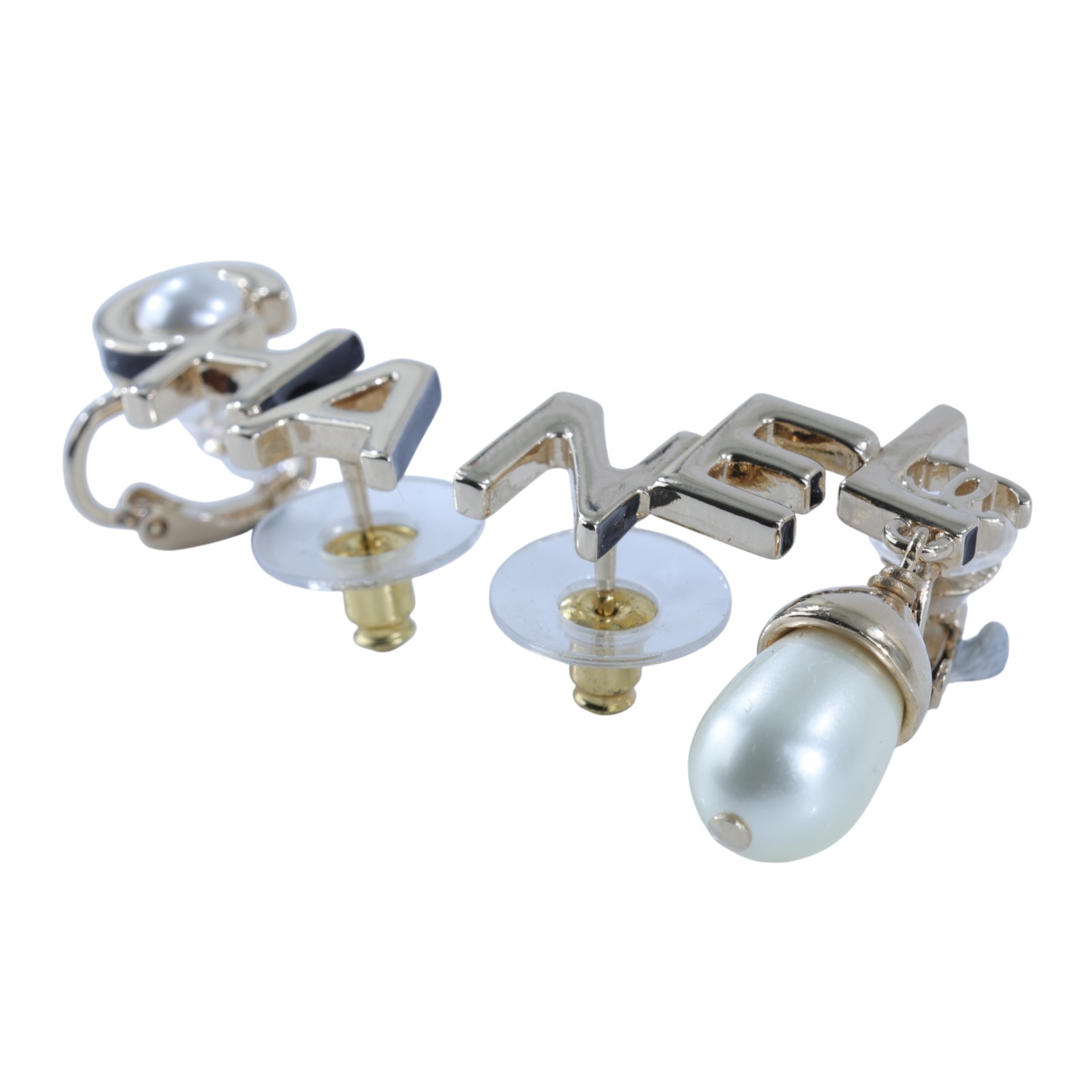 香奈兒 CHANEL 珍珠 耳環 耳釘 A22K 金字母耳環 原廠盒子/底襯