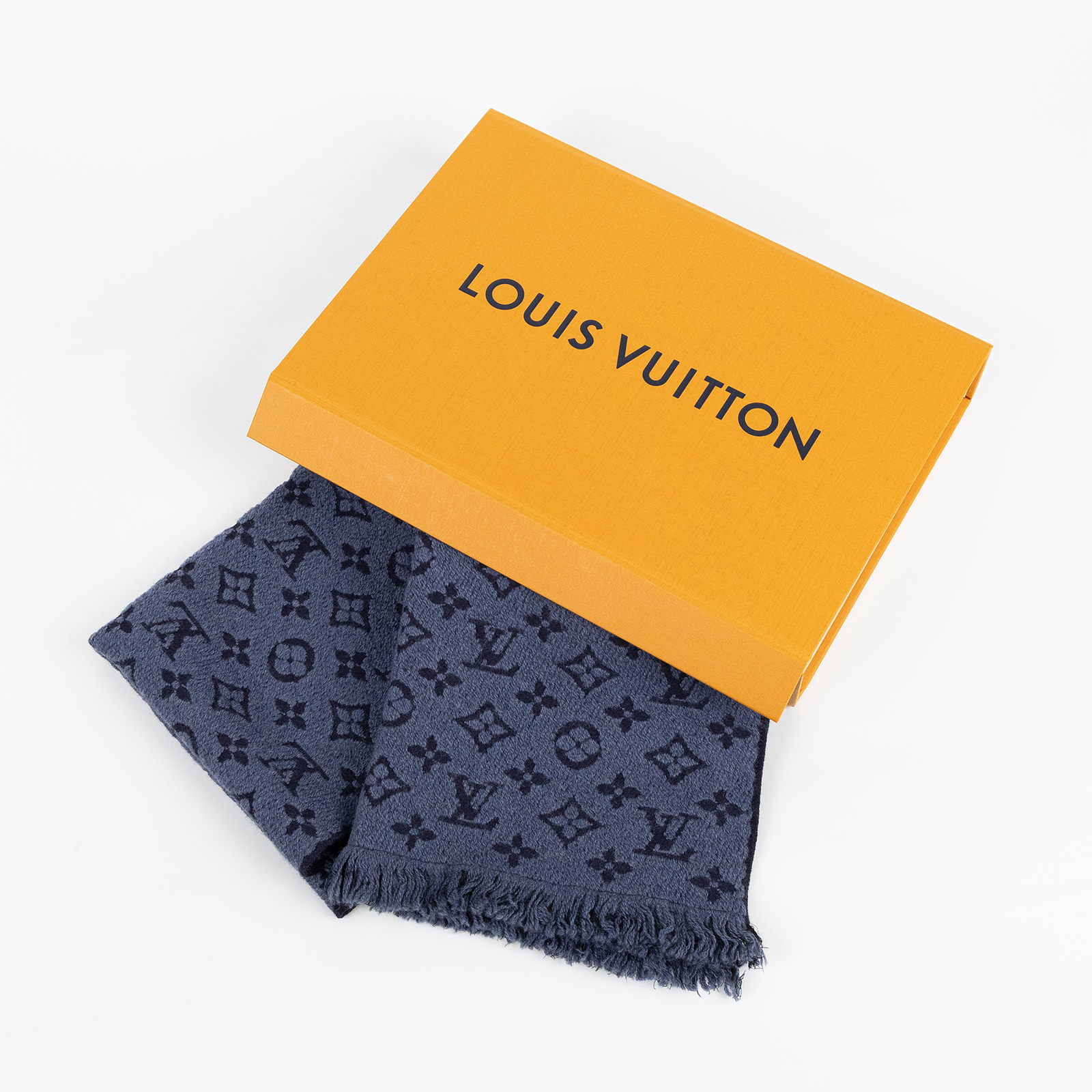 路易威登 LOUIS VUITTON Monogram Classic 圍巾 M78525 海軍藍Monogram Classic 圍巾 原廠盒子