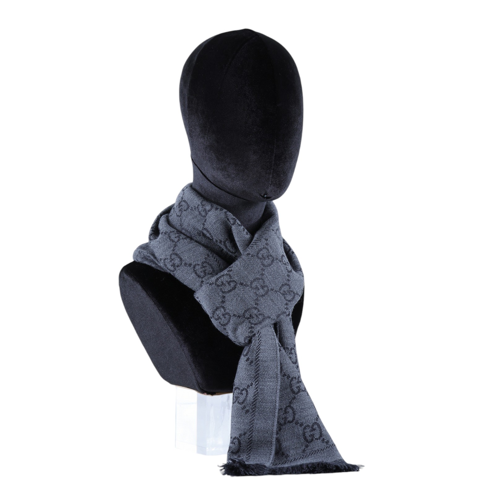 古馳 GUCCI GG 披肩 圍巾 133483 3G200 黑灰色GG圍巾 無附屬品