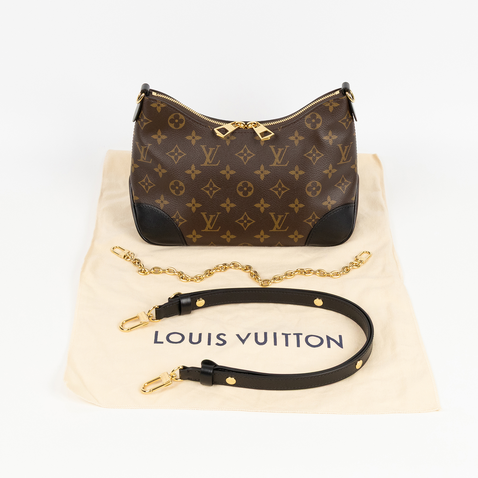路易威登 LOUIS VUITTON Boulogne 黑色 牛角包 手提 斜肩背包 M45831 晶片款 原花BOULOGNE PM 防塵袋/背帶2