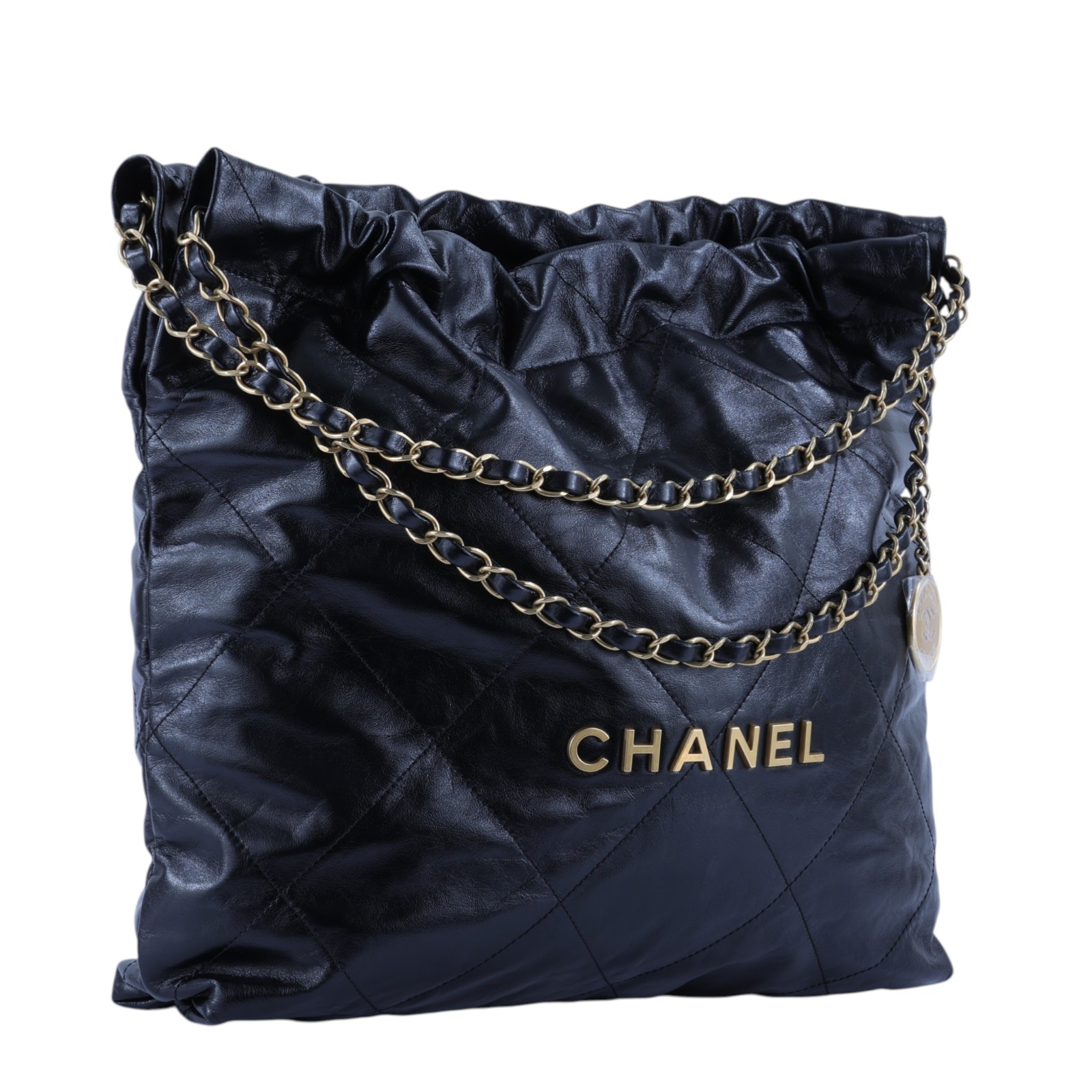 香奈兒 CHANEL 22 中型 束口包 AS3261 B19059 晶片款 黑金22包 中號 原廠盒子/防塵袋/購買證明影本/內袋