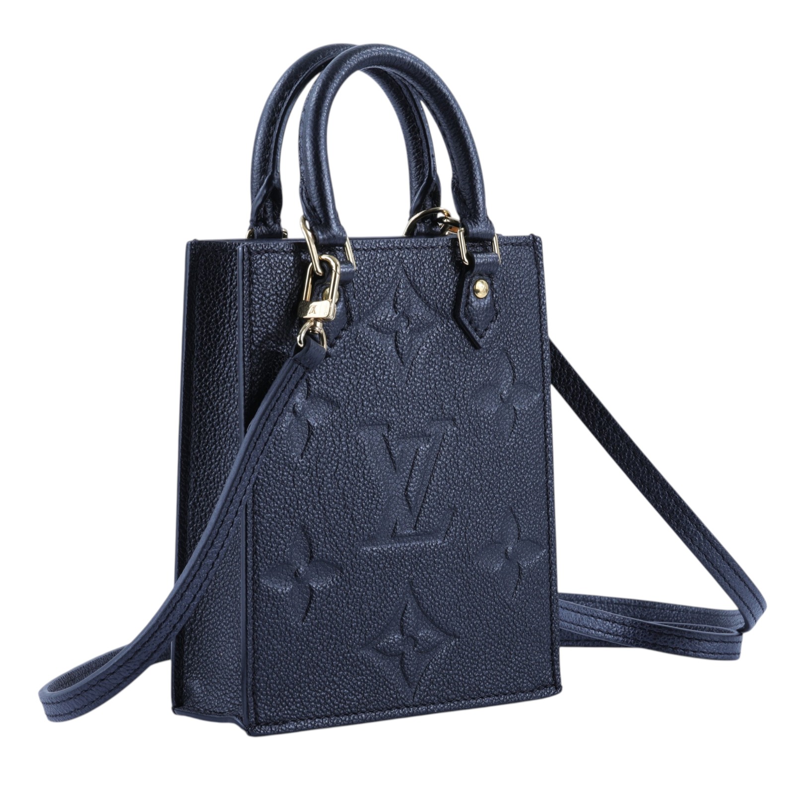 路易威登 LOUIS VUITTON Petit Sac Plat 黑色壓紋 迷你 琴譜包 M81417 晶片款 黑原花壓紋琴譜包 背帶