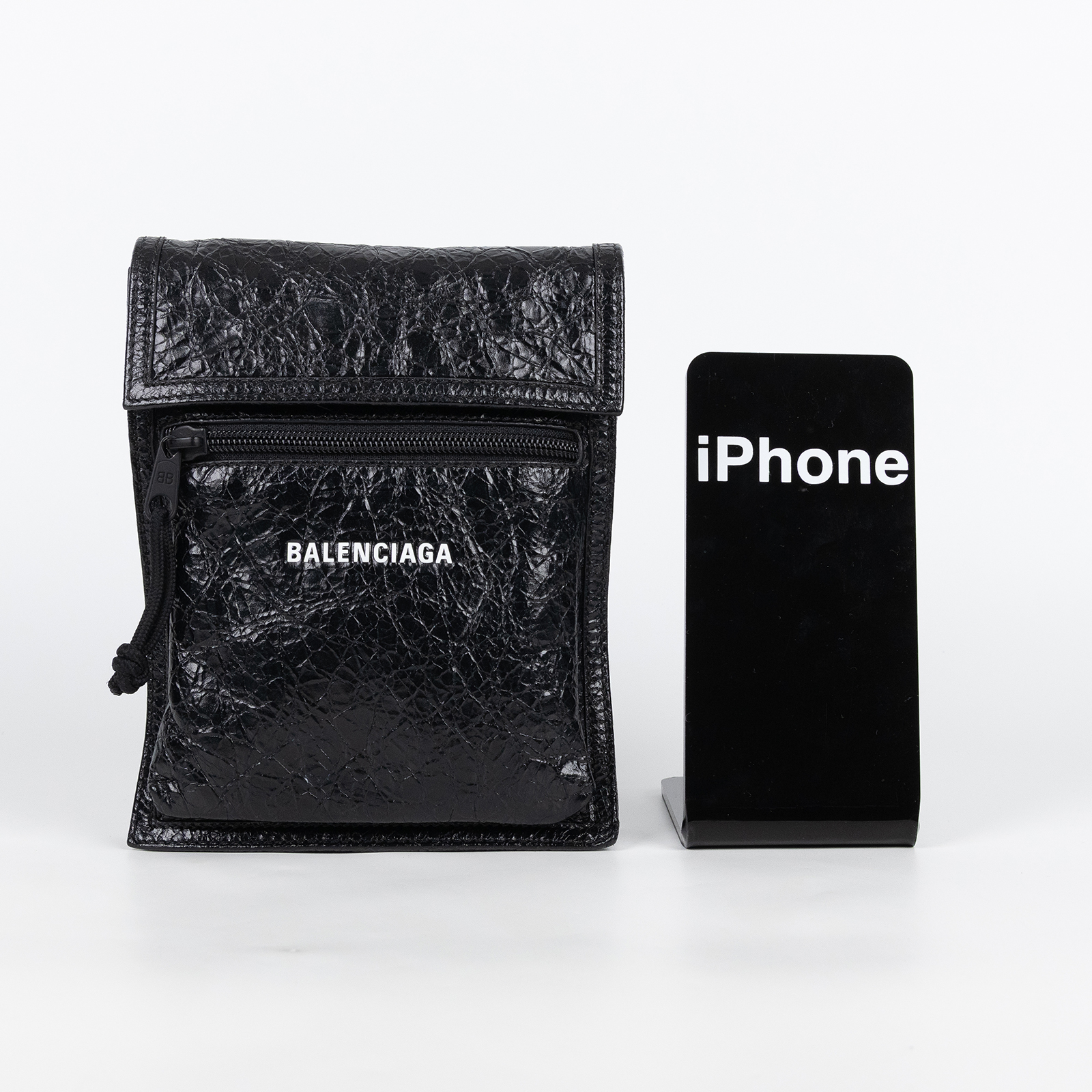 巴黎世家 BALENCIAGA Explorer 小型 小包 6559821VG7X 黑油蠟皮手機包 防塵袋