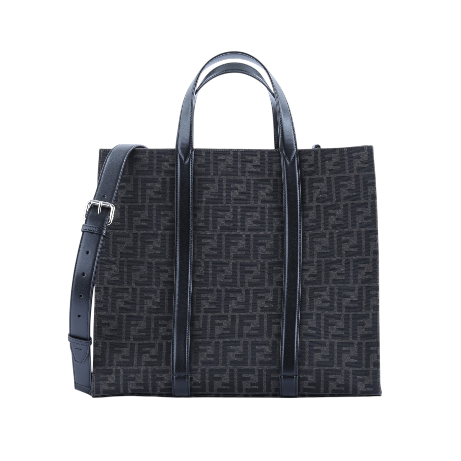 芬迪 FENDI Jacquard FF 手提包 肩背包 7VA390AG0M 灰黑FF大托特包 2WAY 防塵袋
