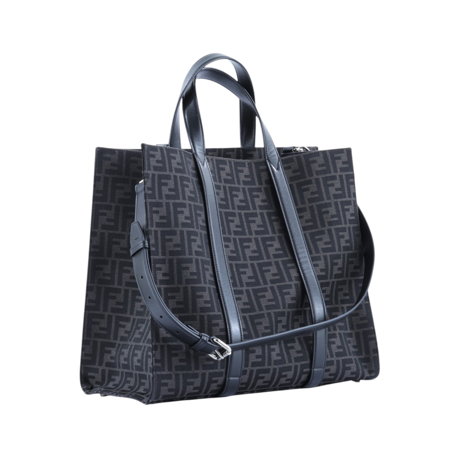 芬迪 FENDI Jacquard FF 手提包 肩背包 7VA390AG0M 灰黑FF大托特包 2WAY 防塵袋