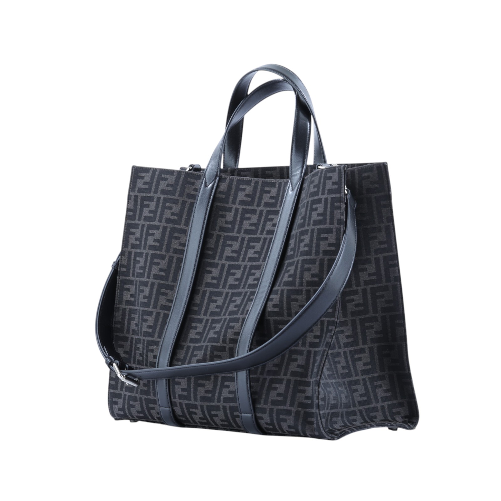 芬迪 FENDI Jacquard FF 手提包 肩背包 7VA390AG0M 灰黑FF大托特包 2WAY 防塵袋