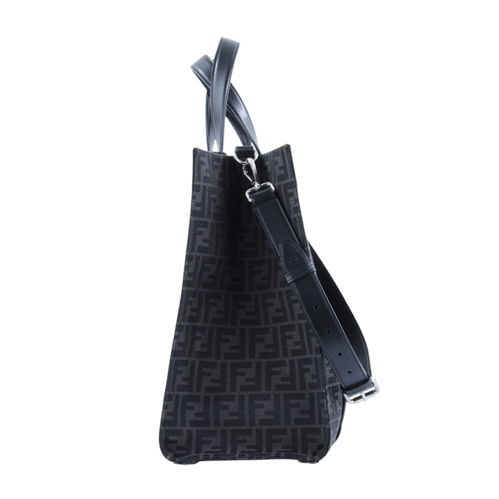芬迪 FENDI Jacquard FF 手提包 肩背包 7VA390AG0M 灰黑FF大托特包 2WAY 防塵袋