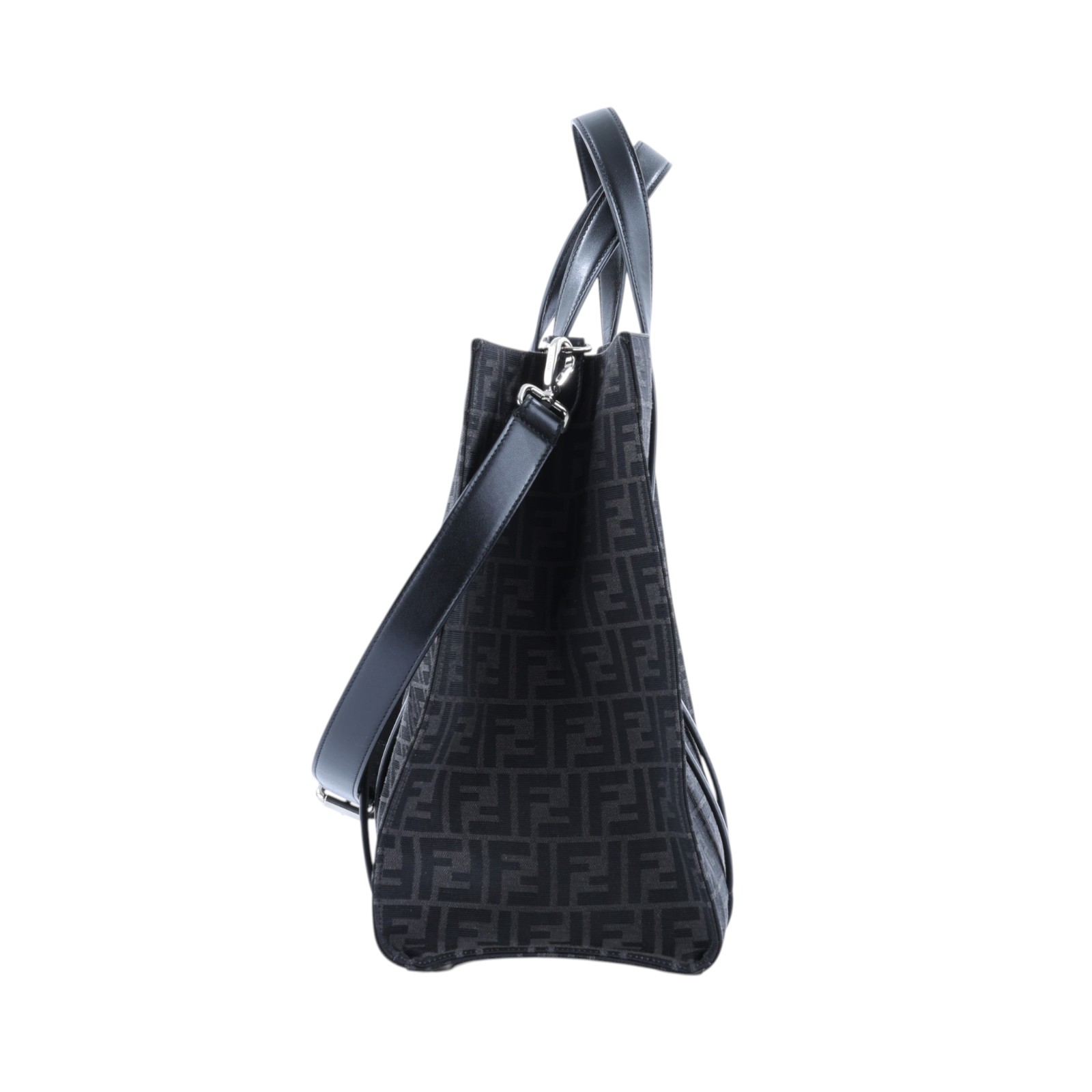 芬迪 FENDI Jacquard FF 手提包 肩背包 7VA390AG0M 灰黑FF大托特包 2WAY 防塵袋