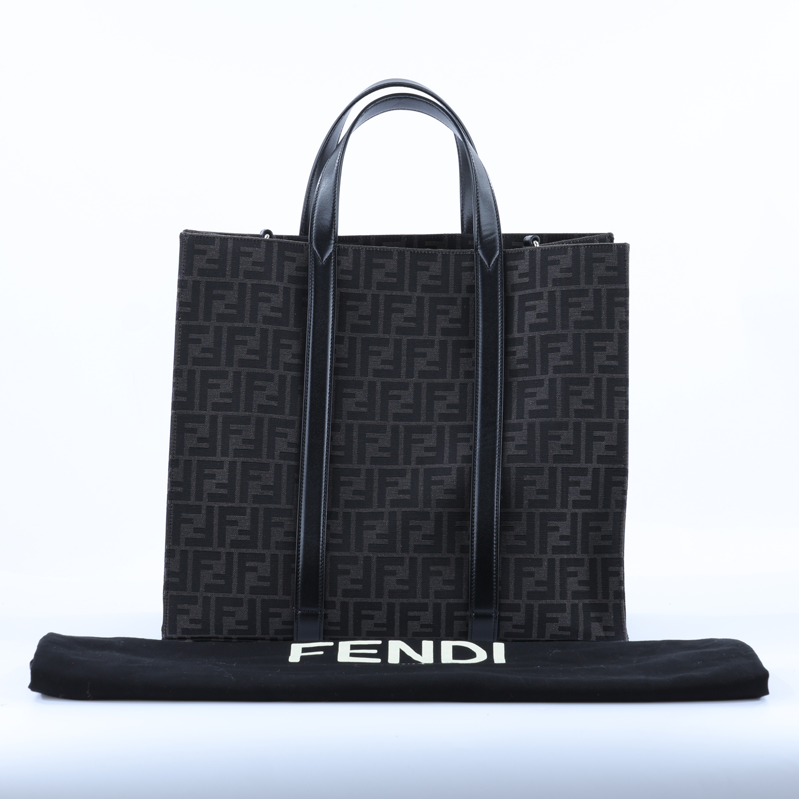 芬迪 FENDI Jacquard FF 手提包 肩背包 7VA390AG0M 灰黑FF大托特包 2WAY 防塵袋