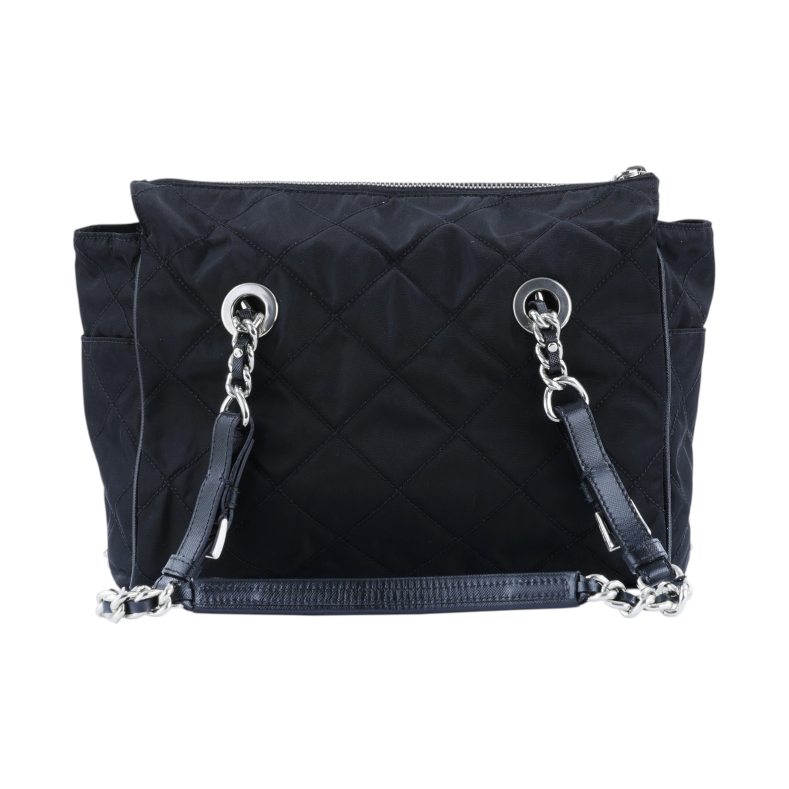 普拉達 PRADA Tessuto Nylon 肩背包 托特包 BR2236 黑菱格托特鍊包 防塵袋/保證卡