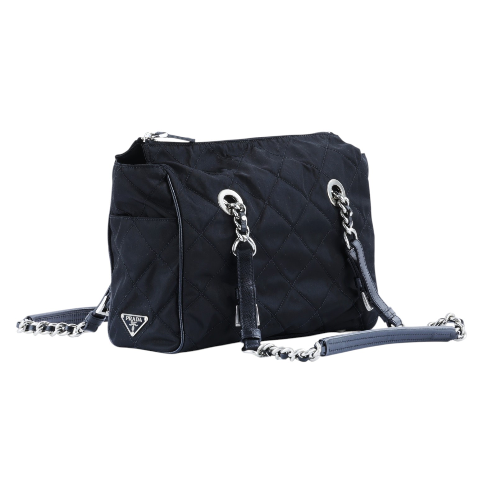 普拉達 PRADA Tessuto Nylon 肩背包 托特包 BR2236 黑菱格托特鍊包 防塵袋/保證卡