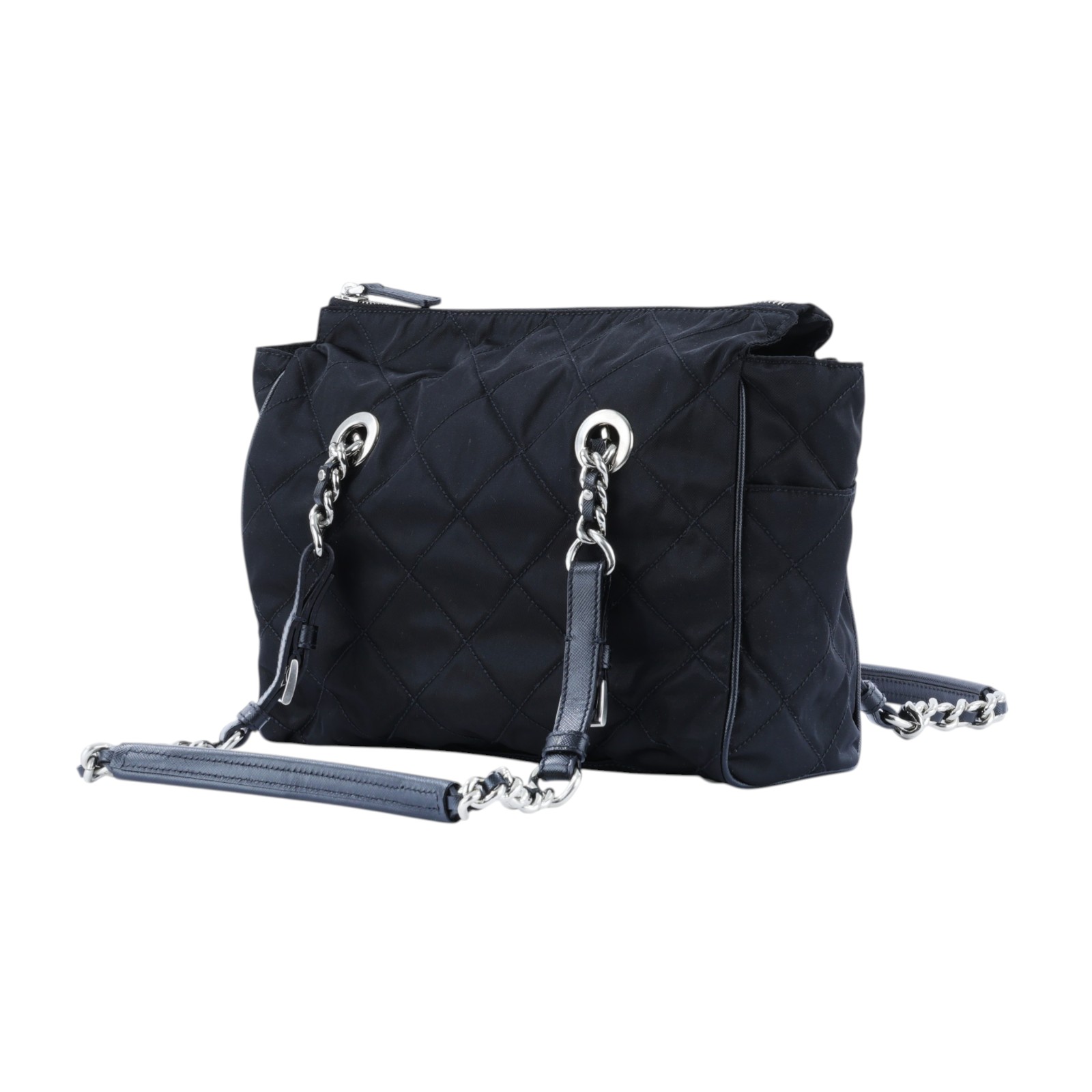 普拉達 PRADA Tessuto Nylon 肩背包 托特包 BR2236 黑菱格托特鍊包 防塵袋/保證卡