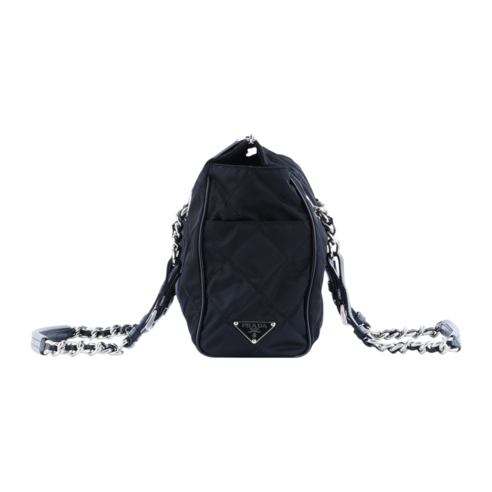 普拉達 PRADA Tessuto Nylon 肩背包 托特包 BR2236 黑菱格托特鍊包 防塵袋/保證卡