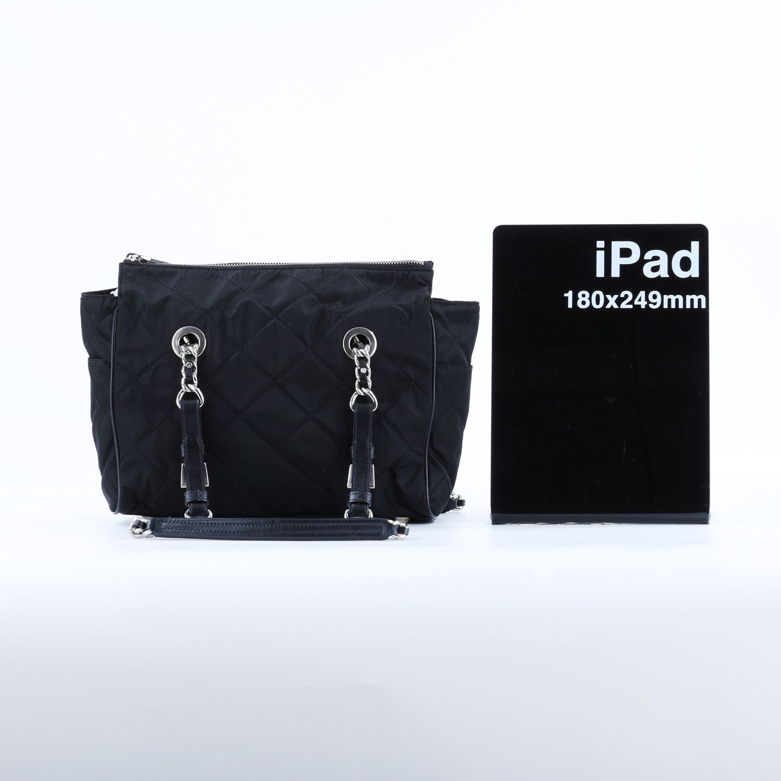 普拉達 PRADA Tessuto Nylon 肩背包 托特包 BR2236 黑菱格托特鍊包 防塵袋/保證卡