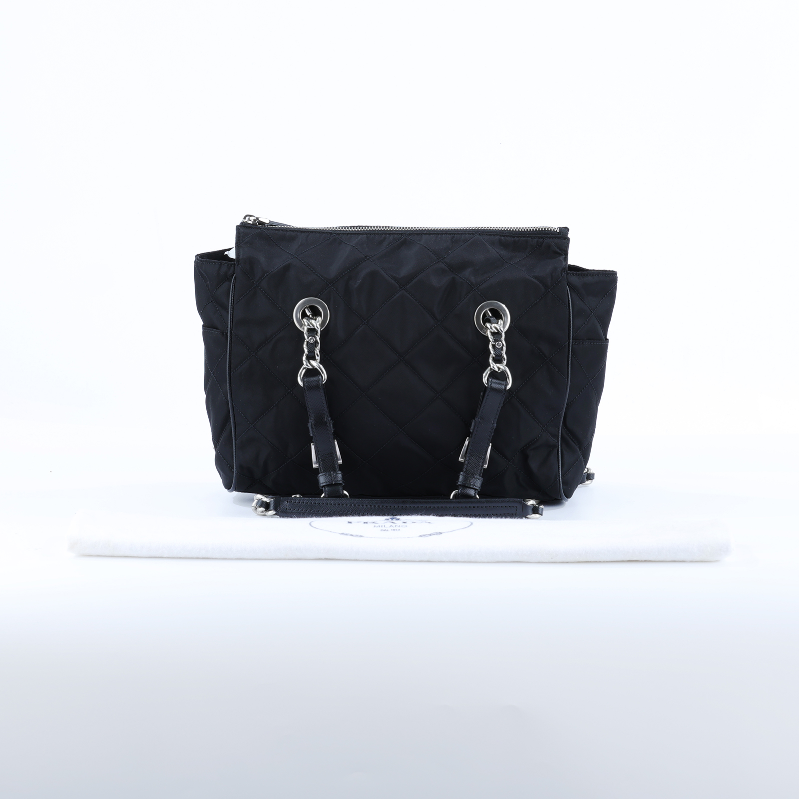 普拉達 PRADA Tessuto Nylon 肩背包 托特包 BR2236 黑菱格托特鍊包 防塵袋/保證卡