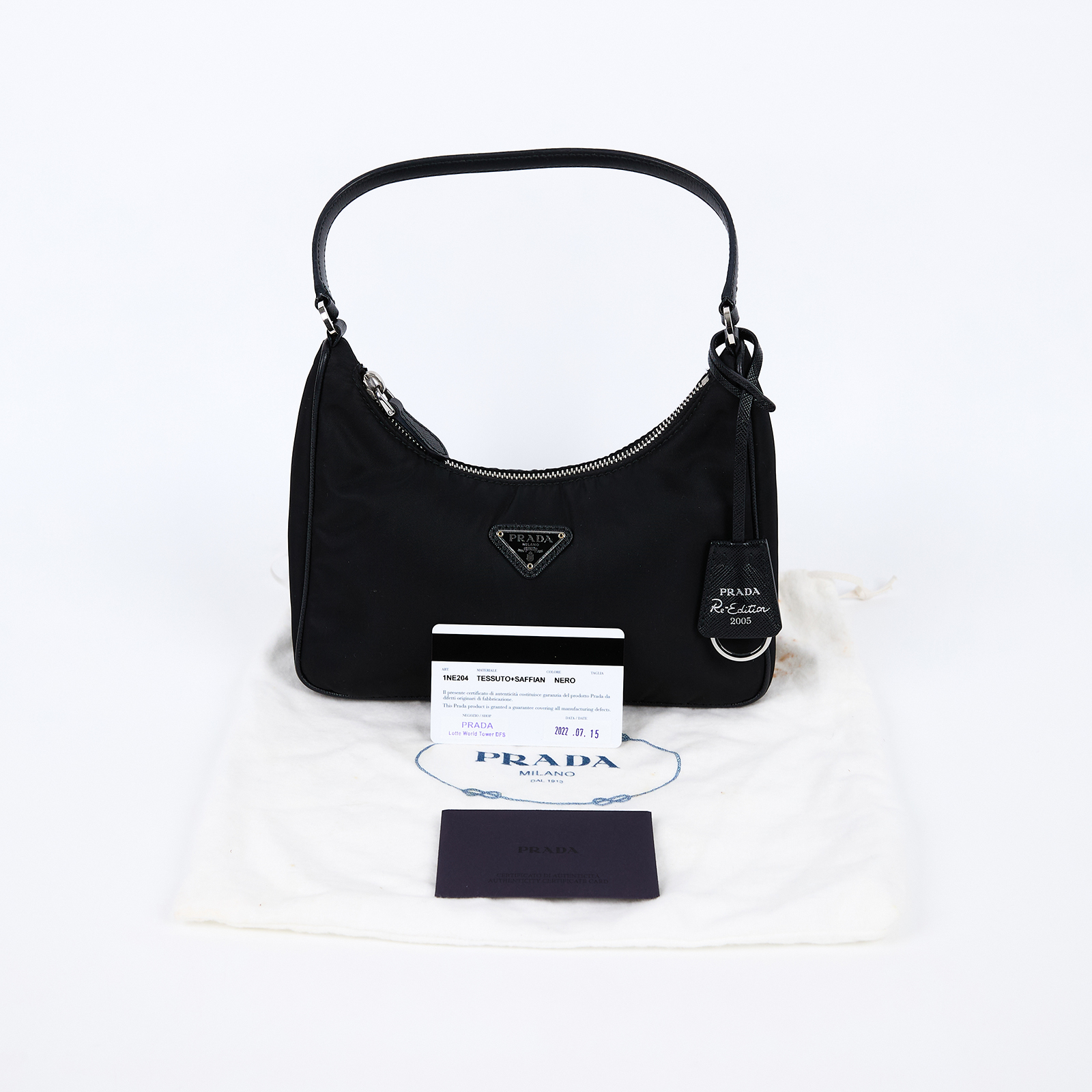 普拉達 PRADA Prada Re-Edition 環保尼龍 迷你袋 1NE204_R064 黑尼龍HOBO腋下包 防塵袋/保證卡