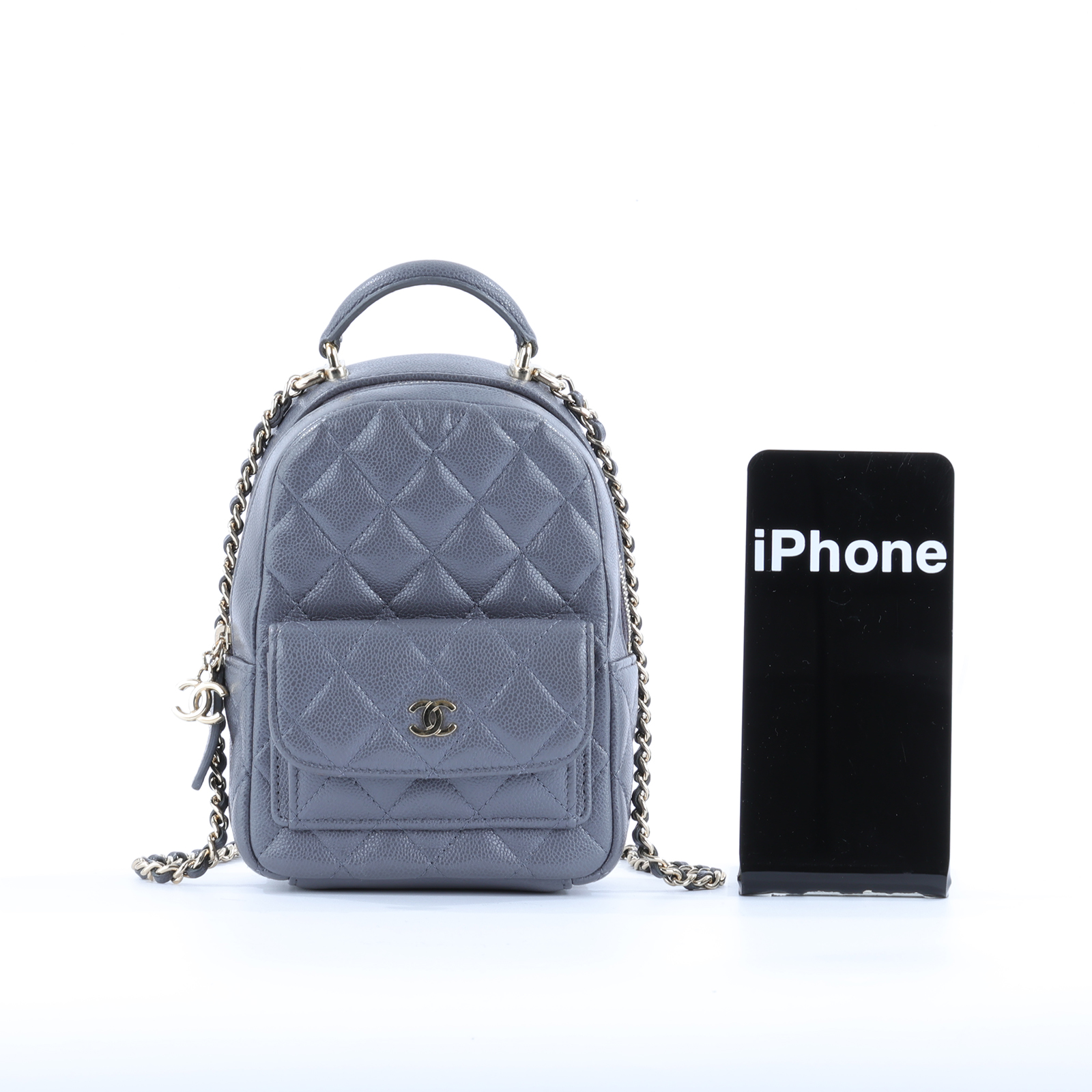 香奈兒 CHANEL 經典 迷你 後背包 AP3753 晶片款 灰荔枝迷你後背包 原廠盒子/防塵袋