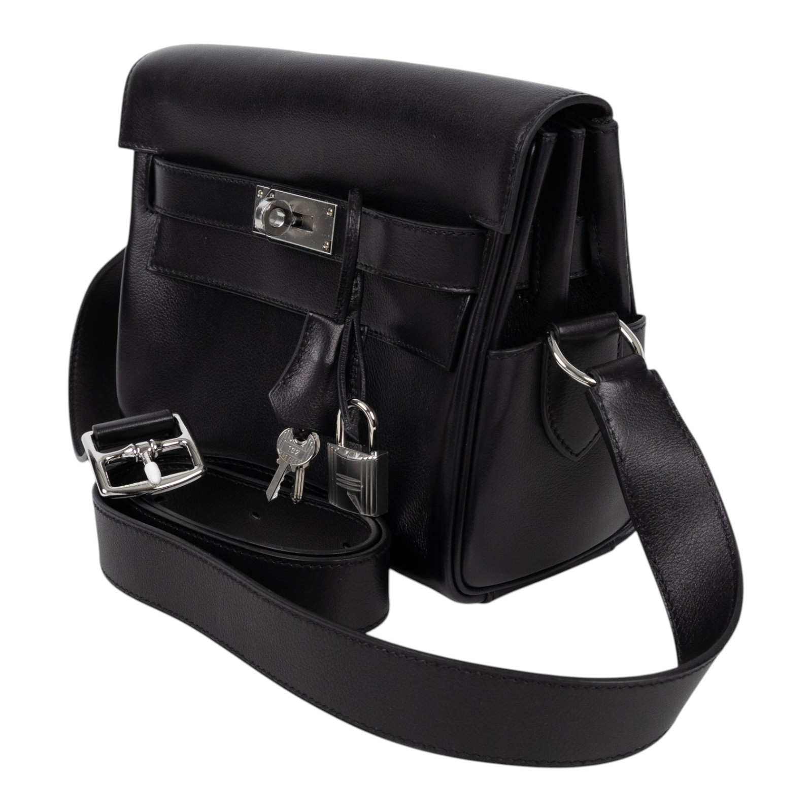 愛馬仕 Hermes Kelly Bag 凱莉包 Messenger PM 手提包 黑色 銀扣 H085009CK89 /W刻  原廠盒子/防塵袋/鎖組