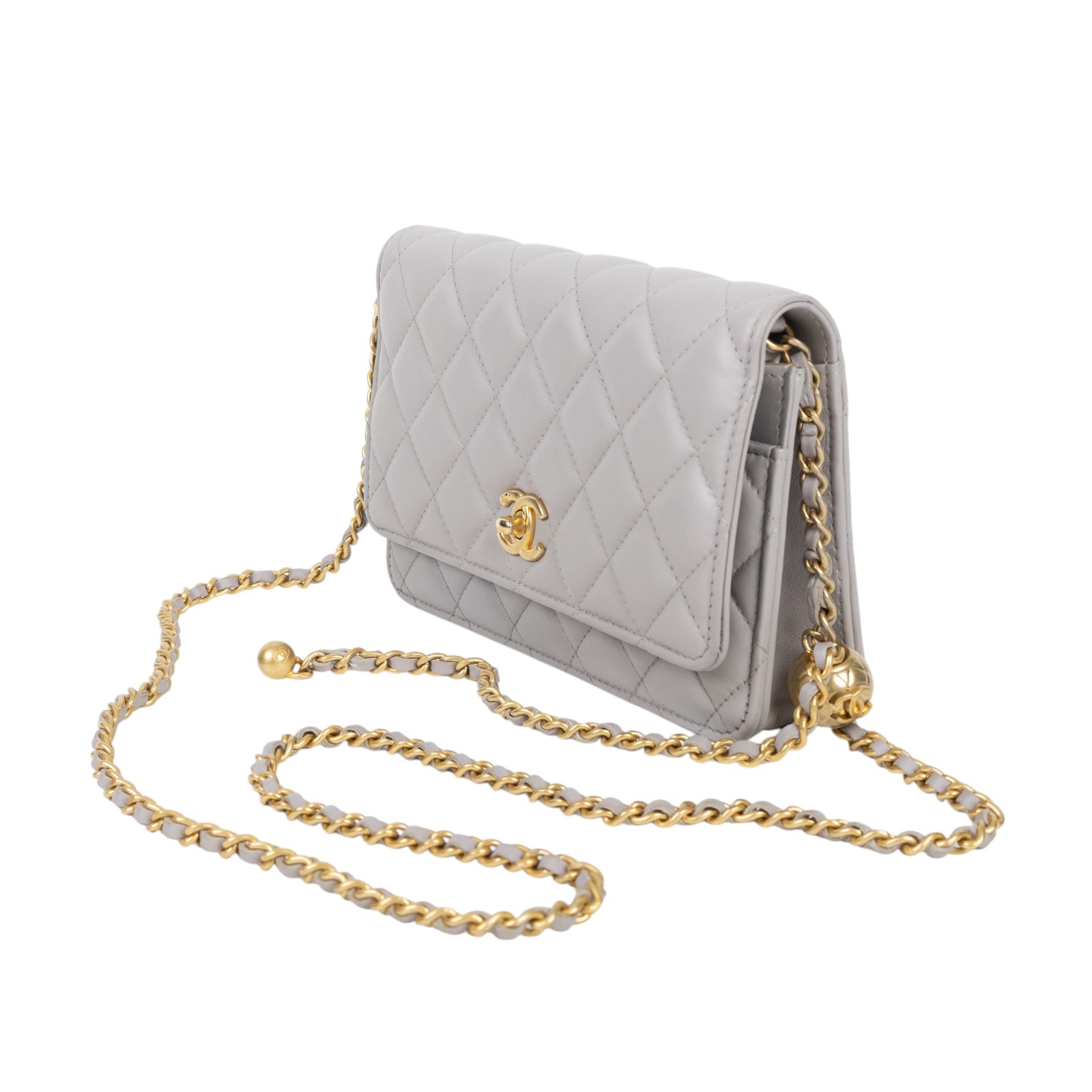 香奈兒 CHANEL 菱格紋 WOC 金球 鍊帶包 AP1450 晶片款 灰羊金球woc 原廠盒子/防塵袋