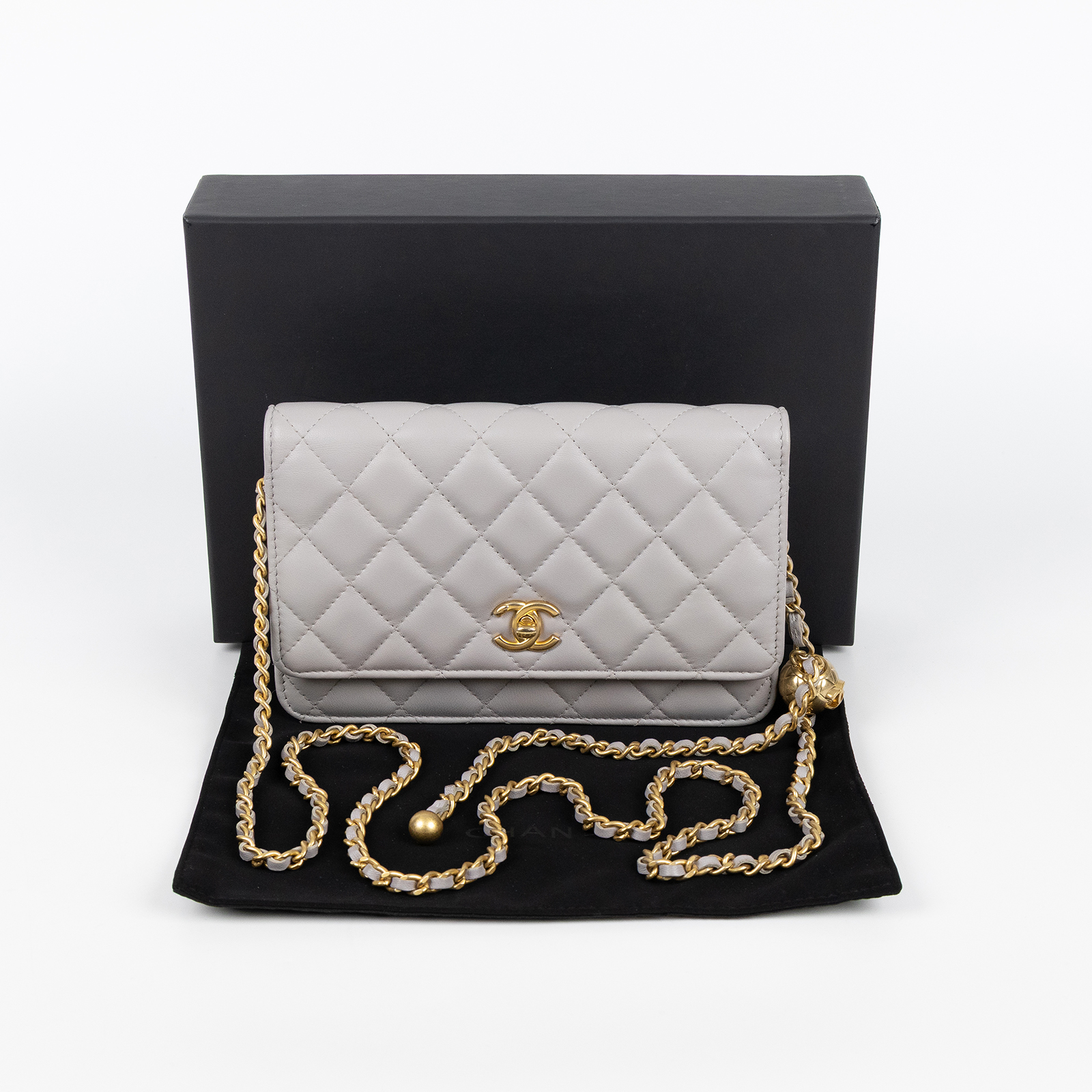 香奈兒 CHANEL 菱格紋 WOC 金球 鍊帶包 AP1450 晶片款 灰羊金球woc 原廠盒子/防塵袋