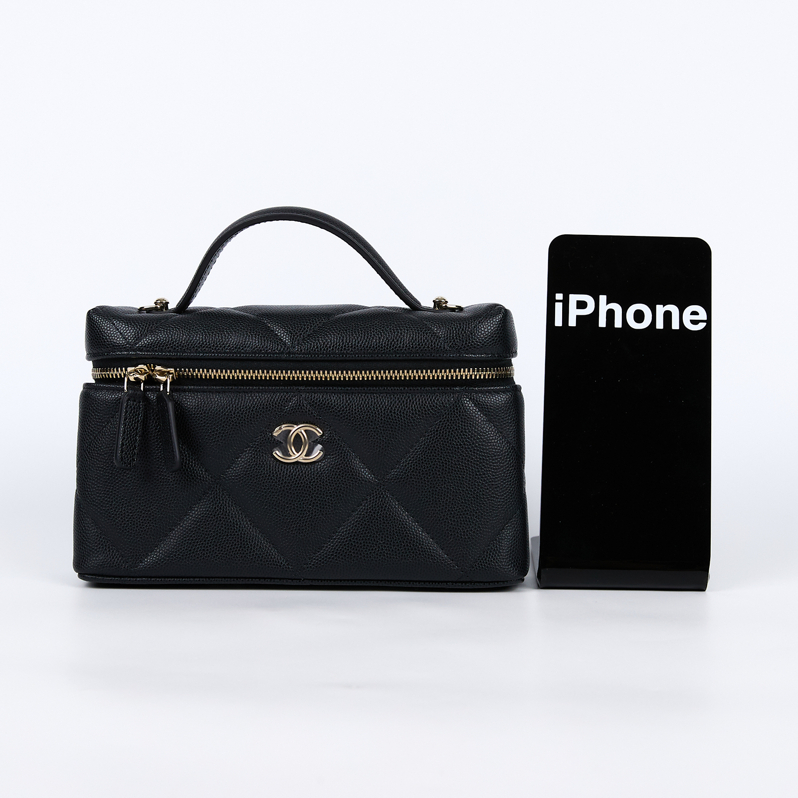 香奈兒 CHANEL CC LOGO 化妝盒 化妝箱 斜背包 手提包 AP4936 B22105 晶片款 黑金荔枝VANITY CASE 原廠盒子/防塵袋/購買證明影本