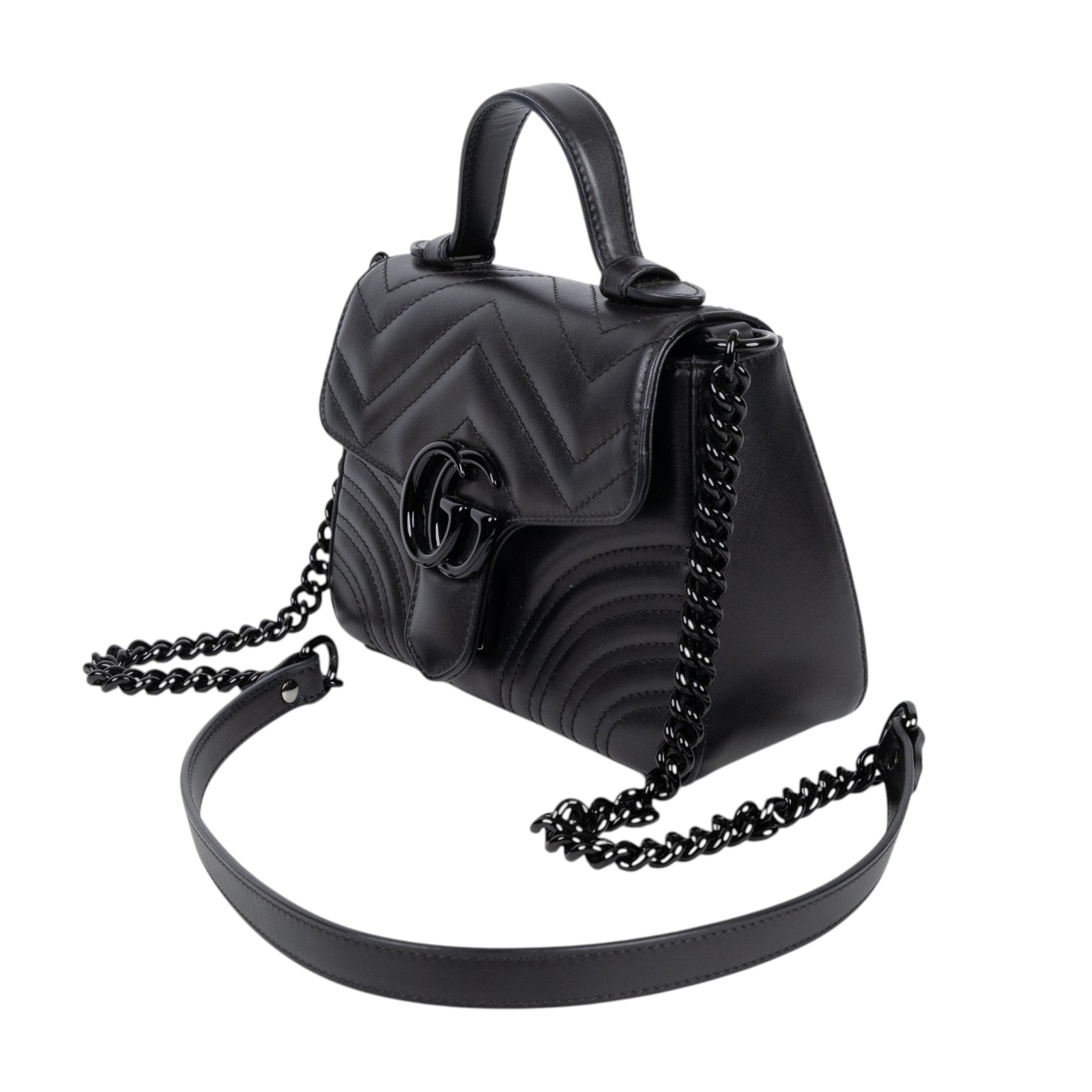 古馳 GUCCI GG Marmont 肩背包 斜背包 手提包 702563 DTDFV 黑GG Marmont Top Handle 包 2WAY 防塵袋