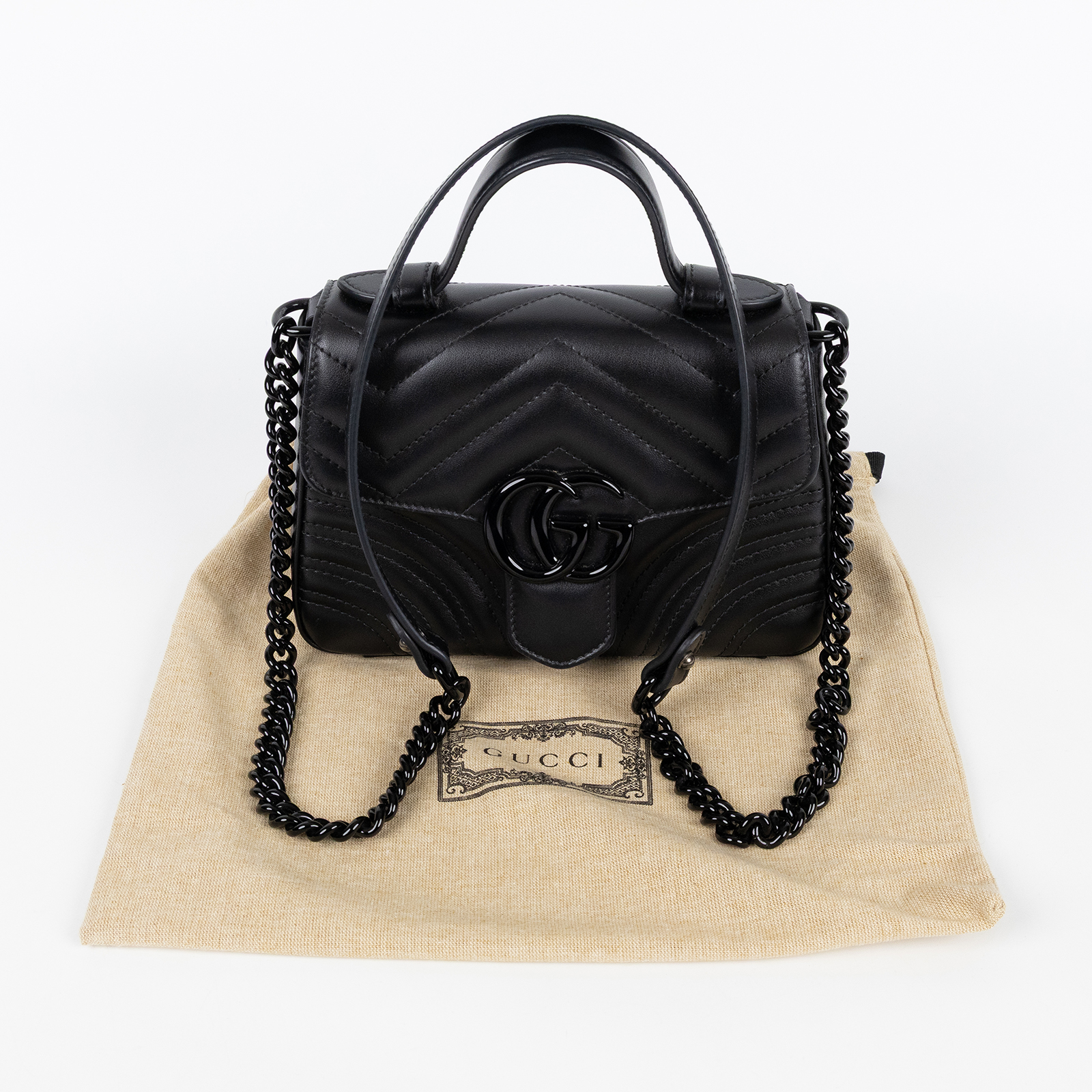 古馳 GUCCI GG Marmont 肩背包 斜背包 手提包 702563 DTDFV 黑GG Marmont Top Handle 包 2WAY 防塵袋