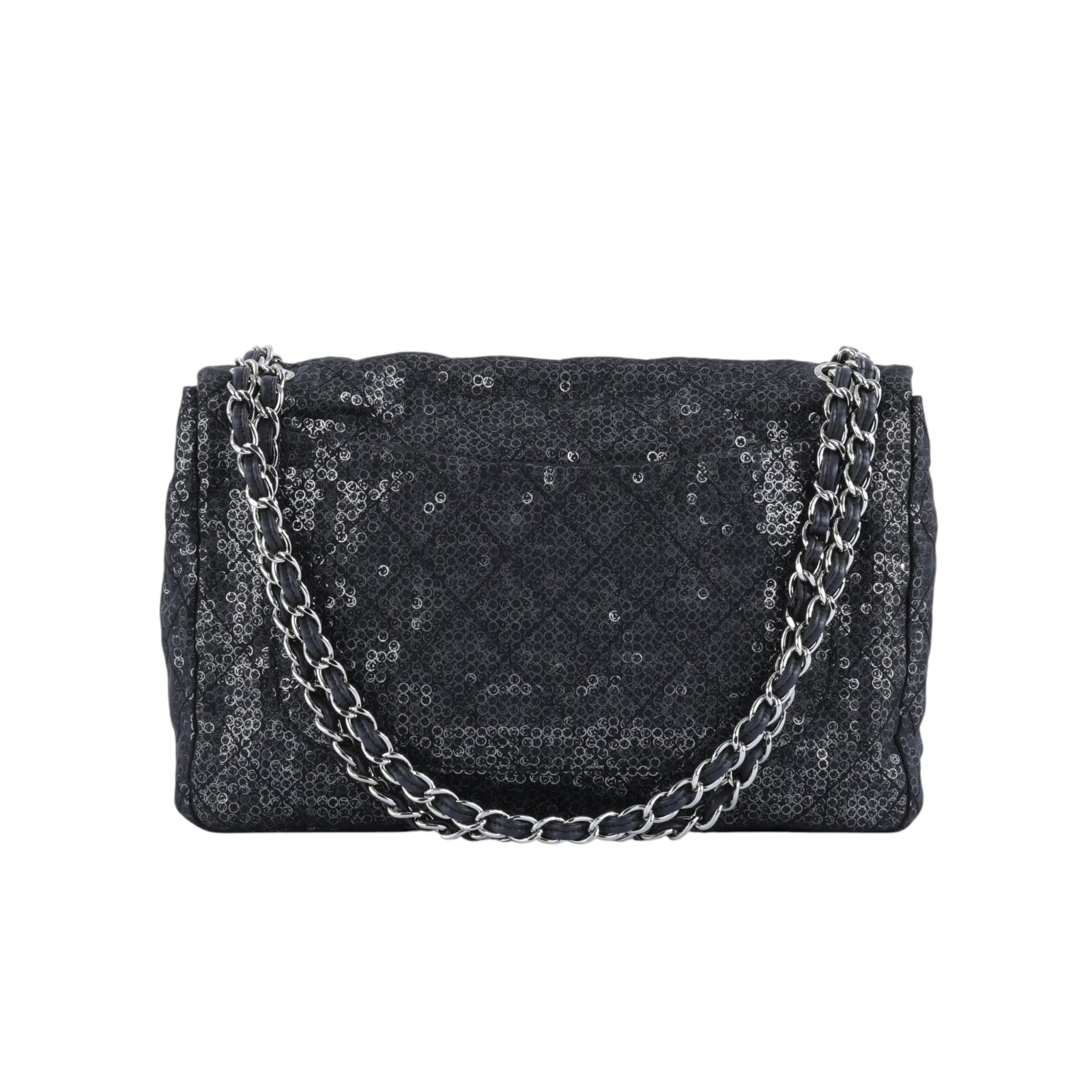 香奈兒 CHANEL CF Jumbo 口蓋包 肩背包 斜背包  12開黑亮片銀扣翻蓋包 無附屬品