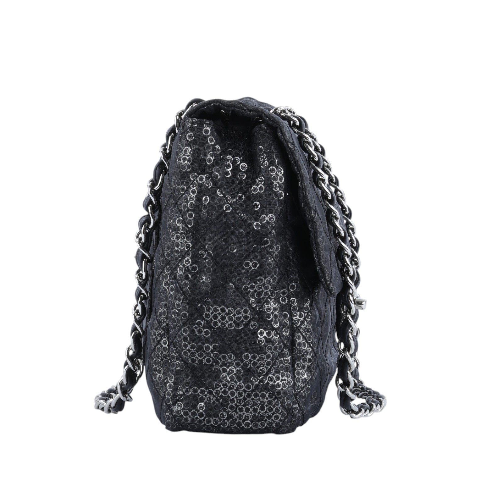 香奈兒 CHANEL CF Jumbo 口蓋包 肩背包 斜背包  12開黑亮片銀扣翻蓋包 無附屬品