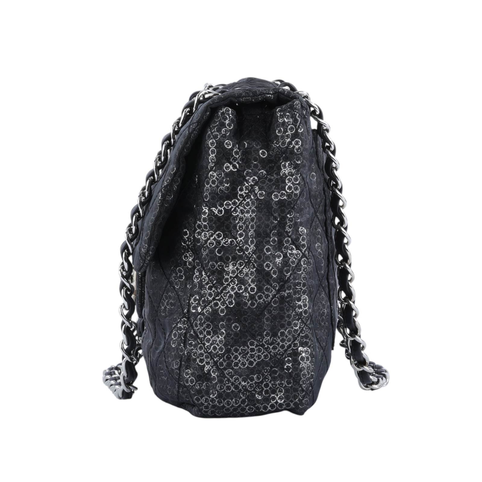 香奈兒 CHANEL CF Jumbo 口蓋包 肩背包 斜背包  12開黑亮片銀扣翻蓋包 無附屬品