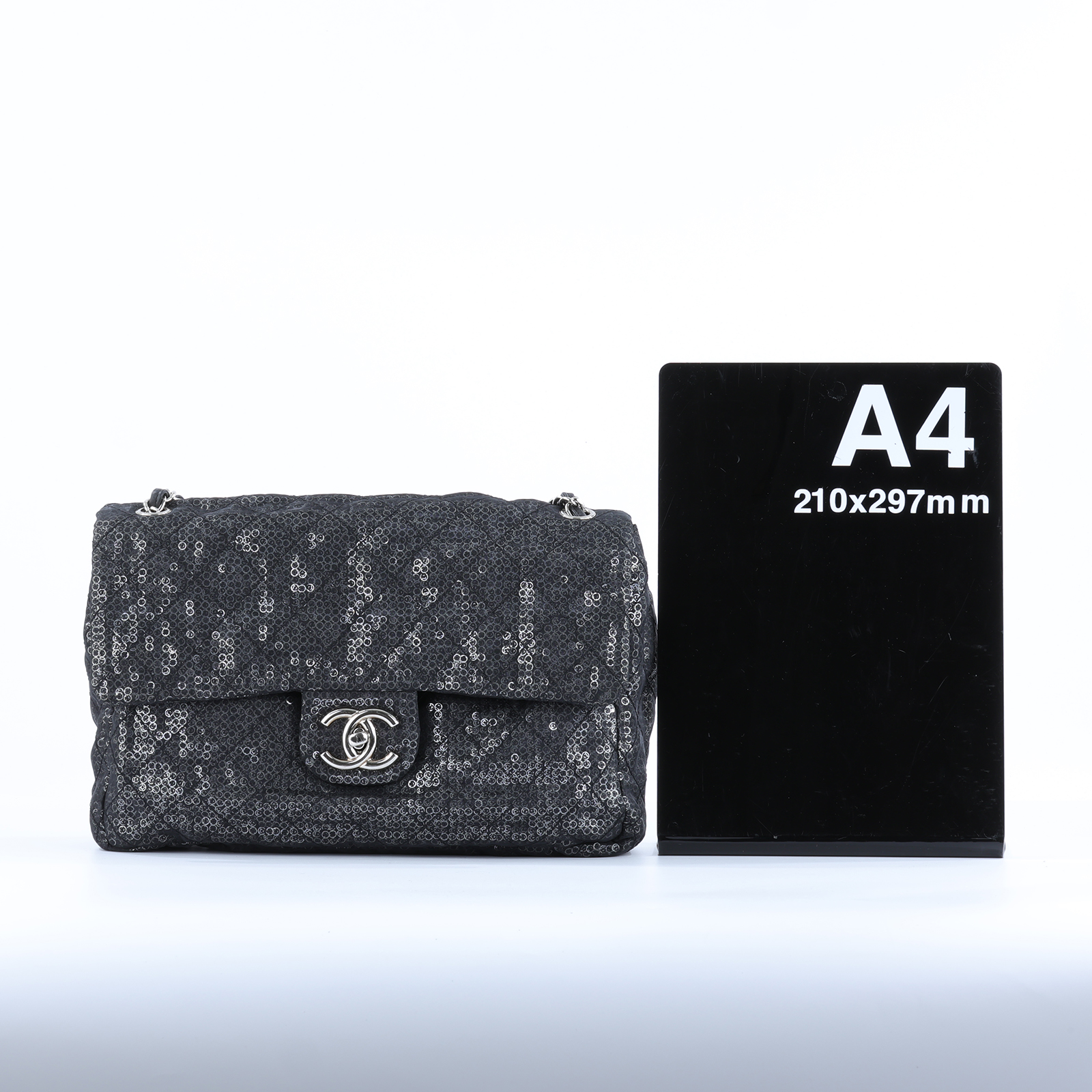 香奈兒 CHANEL CF Jumbo 口蓋包 肩背包 斜背包  12開黑亮片銀扣翻蓋包 無附屬品