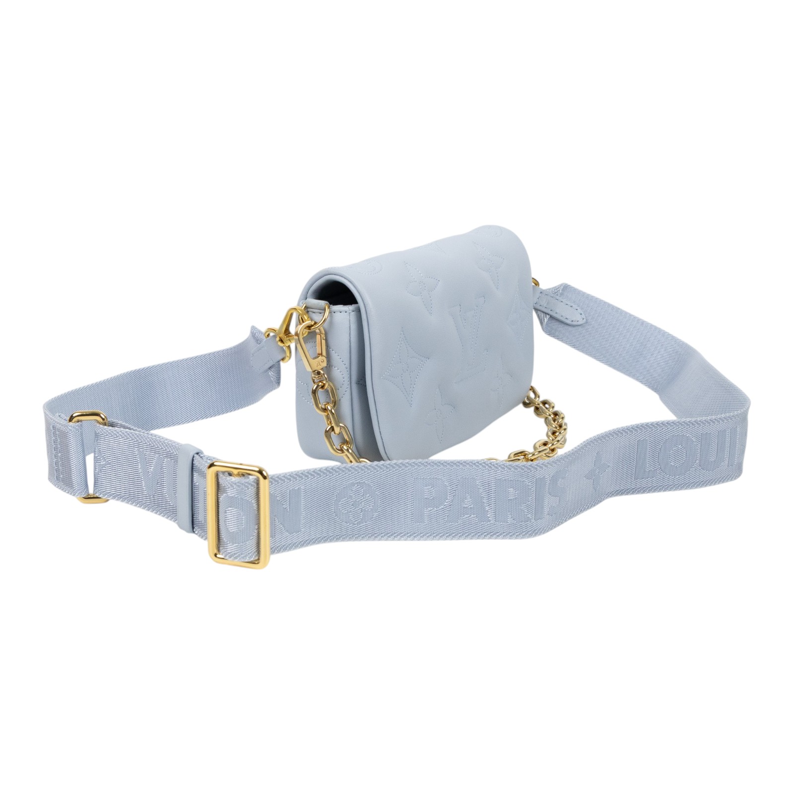 路易威登 LOUIS VUITTON Wallet on Strap Bubblegram 肩背包 斜背包 手拿包 M81399 晶片款  原廠盒子/防塵袋/背帶/鍊帶