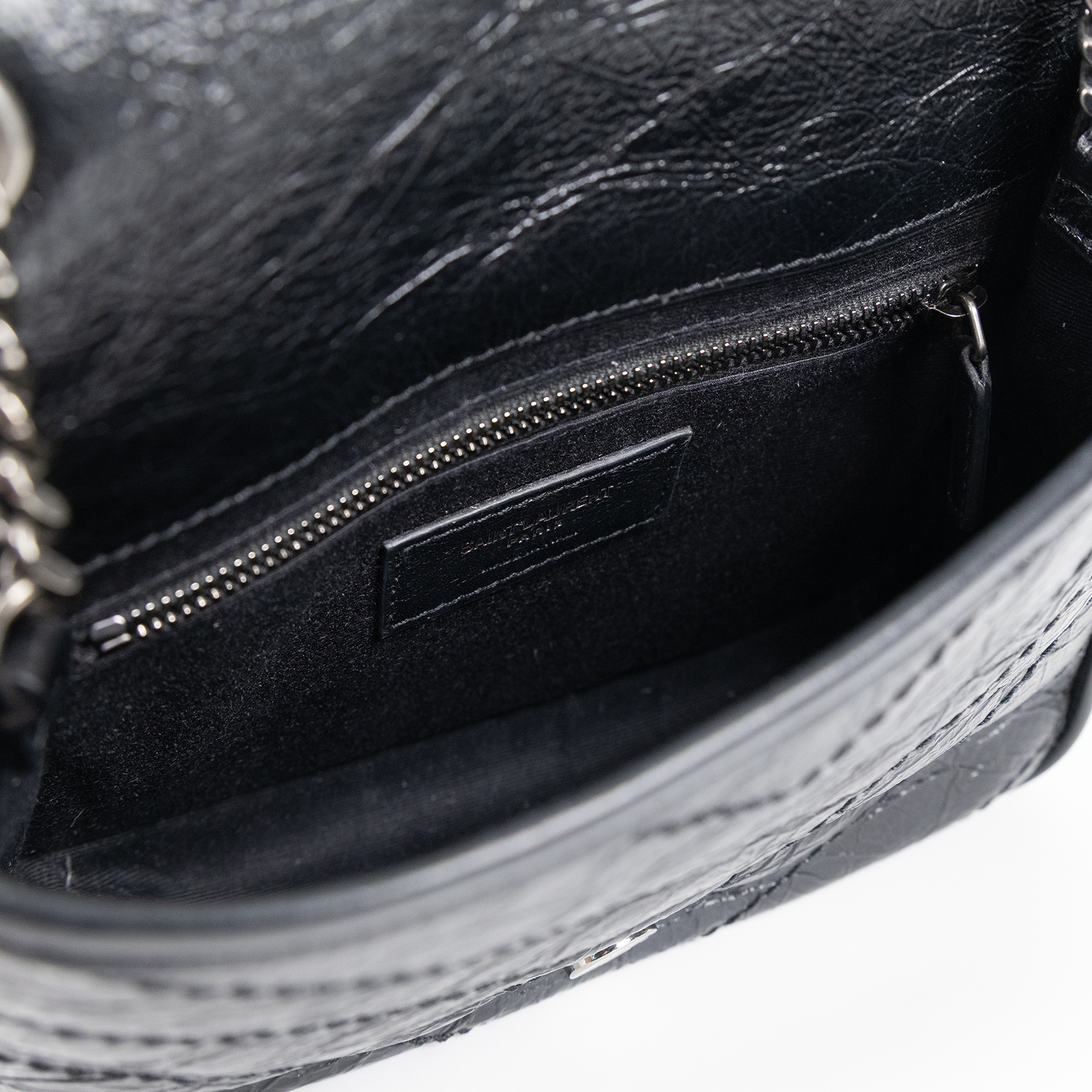 聖羅蘭 YSL SAINT LAURENT Niki 復古皮革 手袋 銀色五金 5831030EN04 黑NIKI WOC 原廠盒子/防塵袋