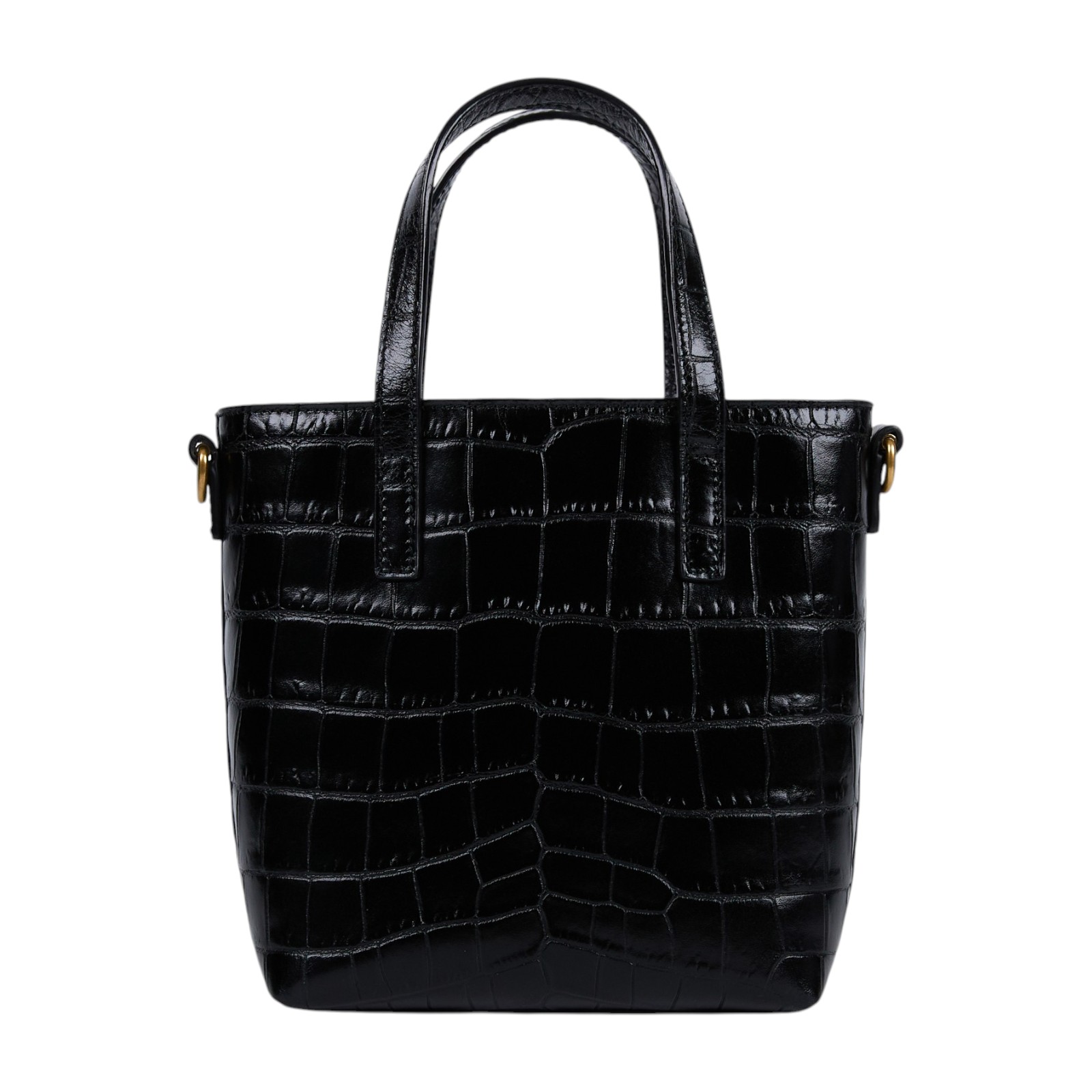 聖羅蘭 YSL SAINT LAURENT Toy Shopping 迷你鱷魚皮壓紋 購物袋 迷你 712367AAAOH 黑鱷魚壓紋兩用包 原廠盒子/防塵袋