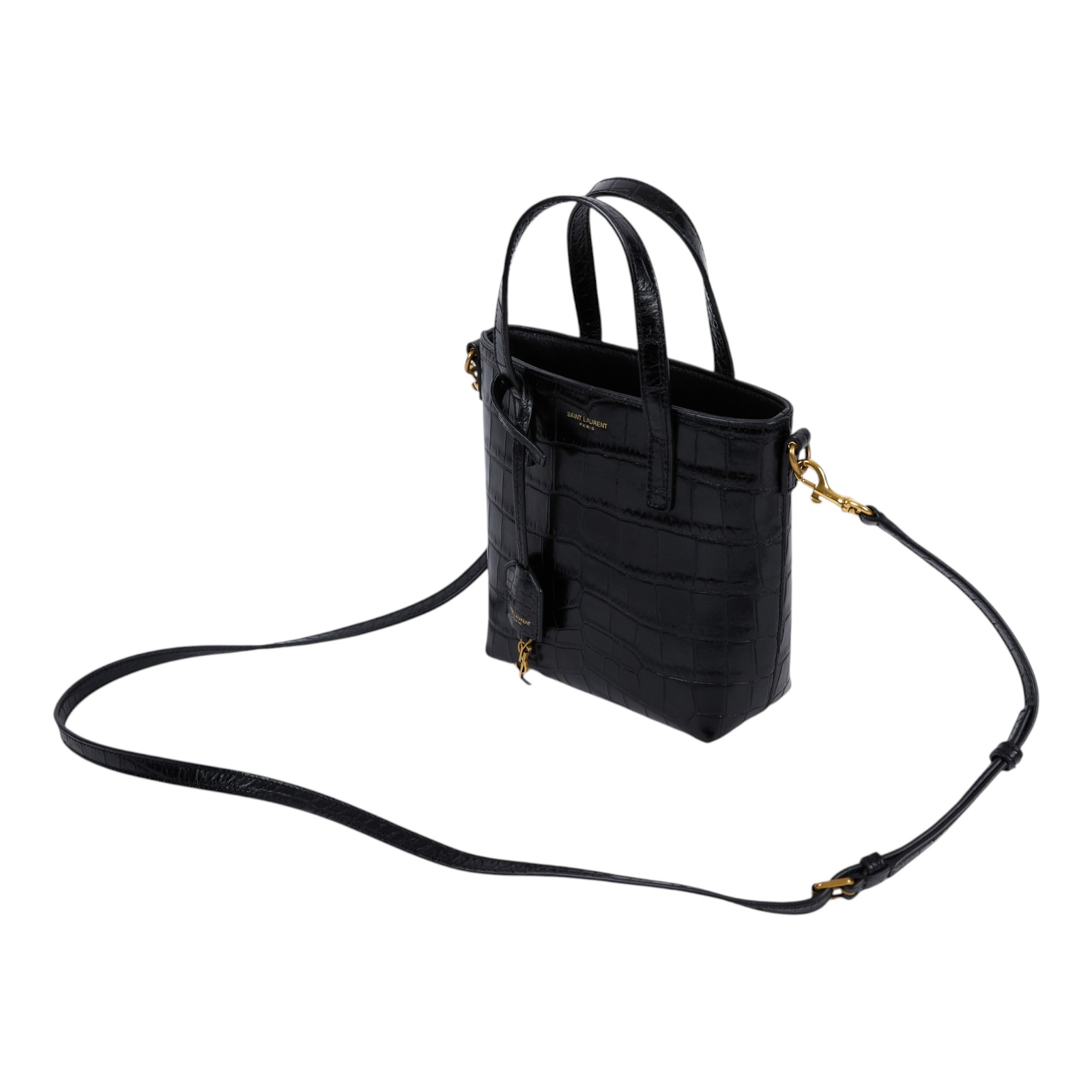 聖羅蘭 YSL SAINT LAURENT Toy Shopping 迷你鱷魚皮壓紋 購物袋 迷你 712367AAAOH 黑鱷魚壓紋兩用包 原廠盒子/防塵袋