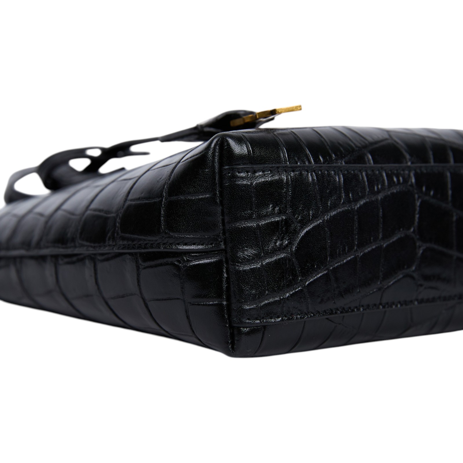 聖羅蘭 YSL SAINT LAURENT Toy Shopping 迷你鱷魚皮壓紋 購物袋 迷你 712367AAAOH 黑鱷魚壓紋兩用包 原廠盒子/防塵袋