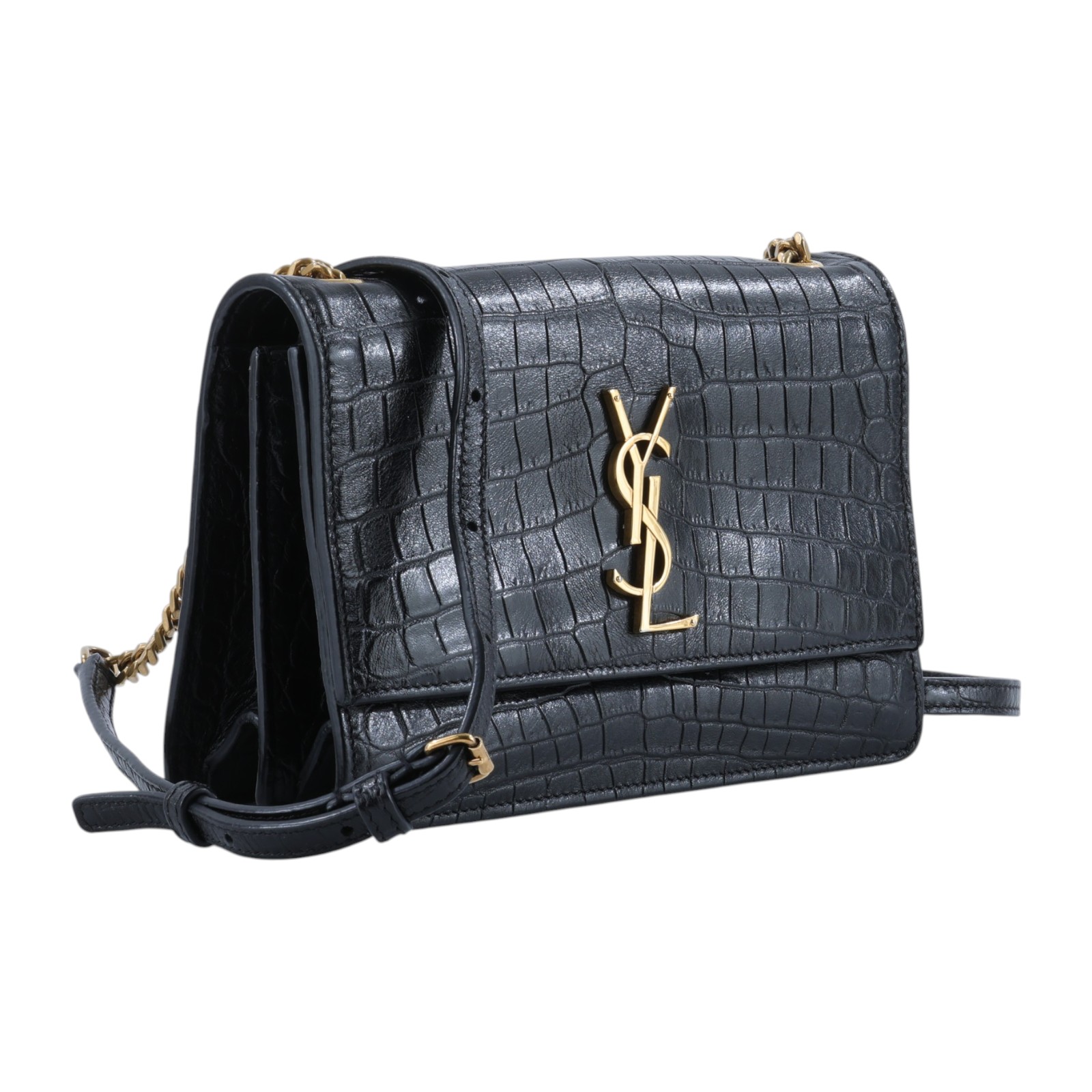 聖羅蘭 YSL SAINT LAURENT 斜背包 515822_Crocembossed 黑鱷魚壓紋WOC 防塵袋