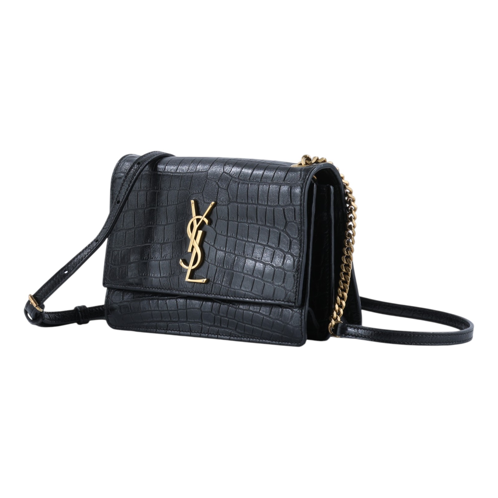 聖羅蘭 YSL SAINT LAURENT 斜背包 515822_Crocembossed 黑鱷魚壓紋WOC 防塵袋
