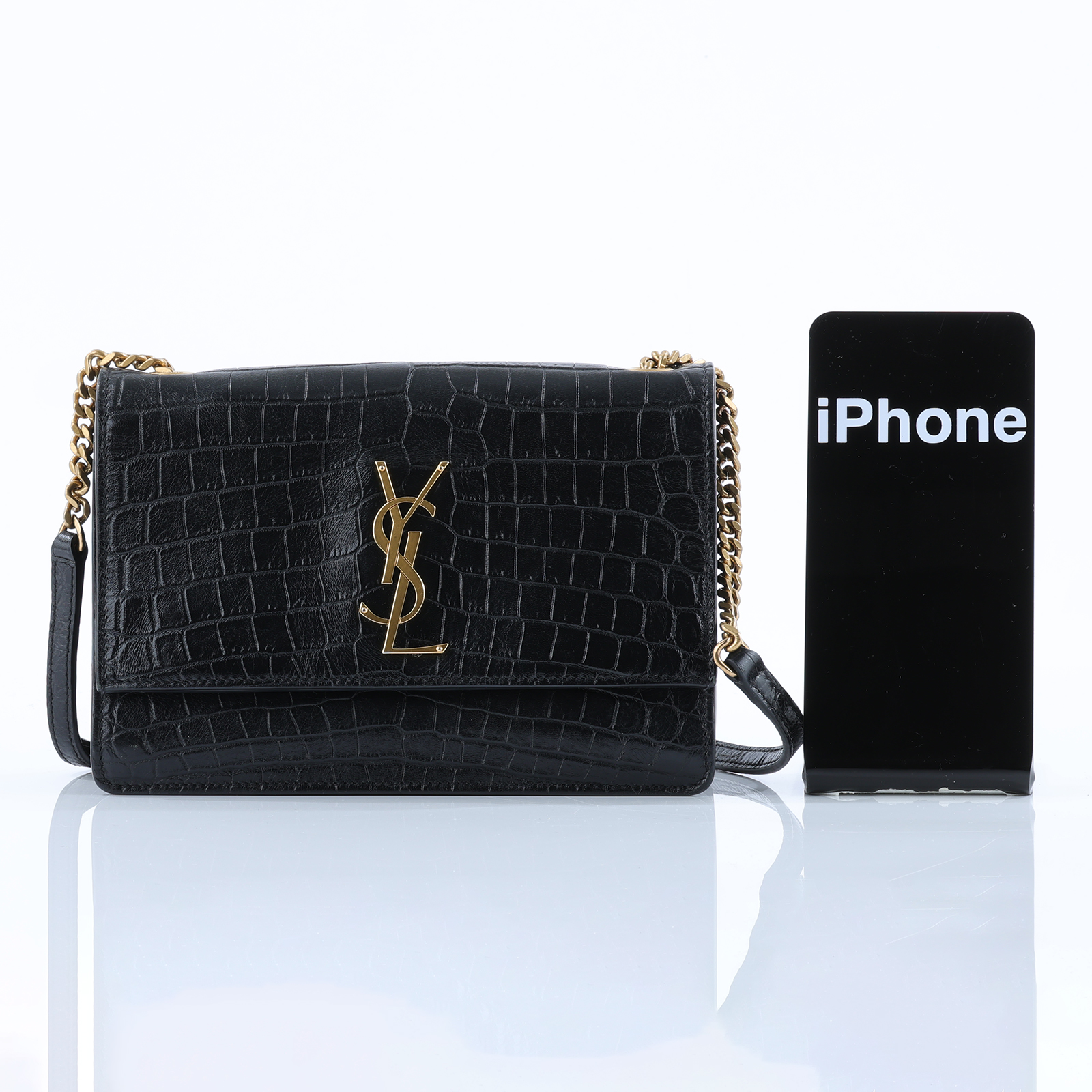 聖羅蘭 YSL SAINT LAURENT 斜背包 515822_Crocembossed 黑鱷魚壓紋WOC 防塵袋
