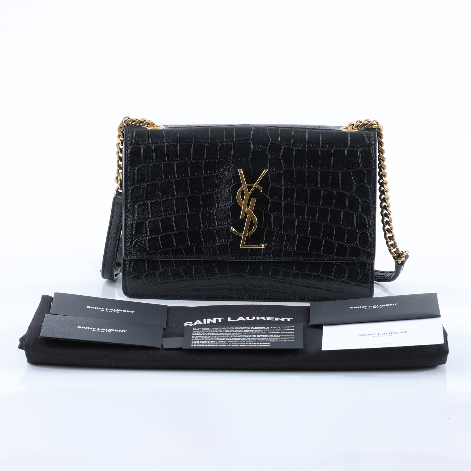 聖羅蘭 YSL SAINT LAURENT 斜背包 515822_Crocembossed 黑鱷魚壓紋WOC 防塵袋
