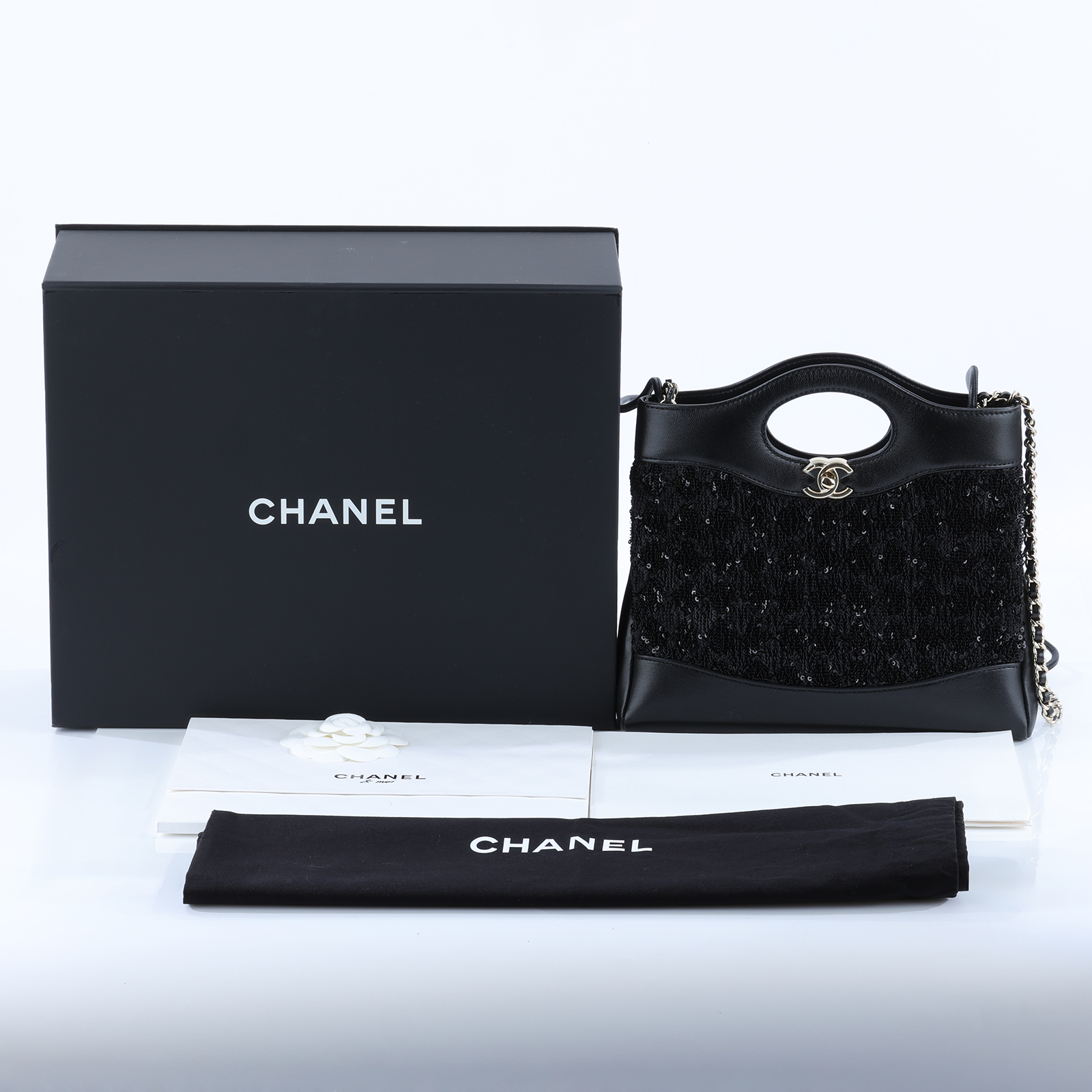 香奈兒 CHANEL CC Logo 31包 菱格紋 鍊帶 肩背 手提包 AS4133 晶片款 黑金31亮片包 原廠盒子/防塵袋