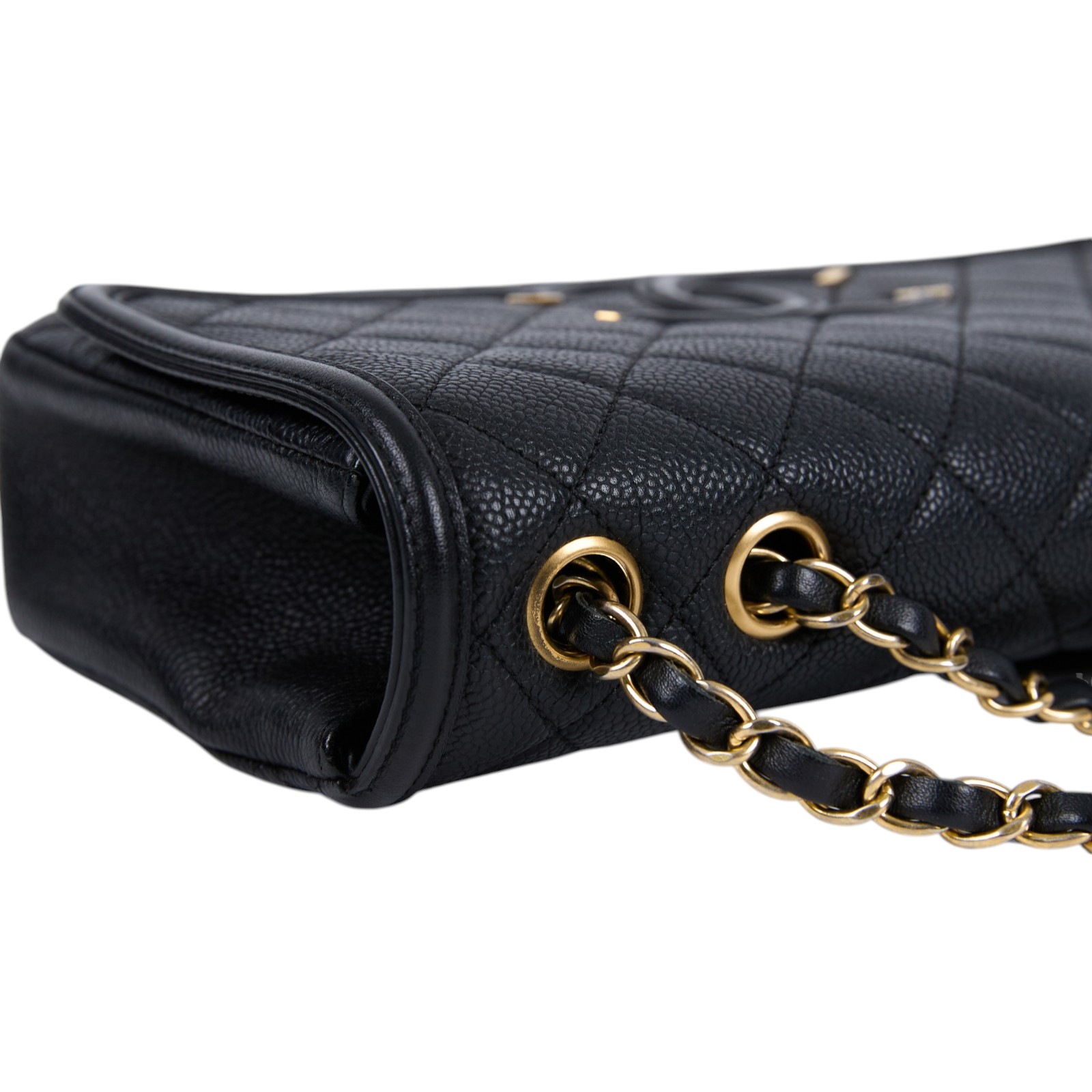 香奈兒 CHANEL CF 25 CC Filigree 口蓋包 肩背包 斜背包 A93341 22開黑荔枝翻蓋包 防塵袋