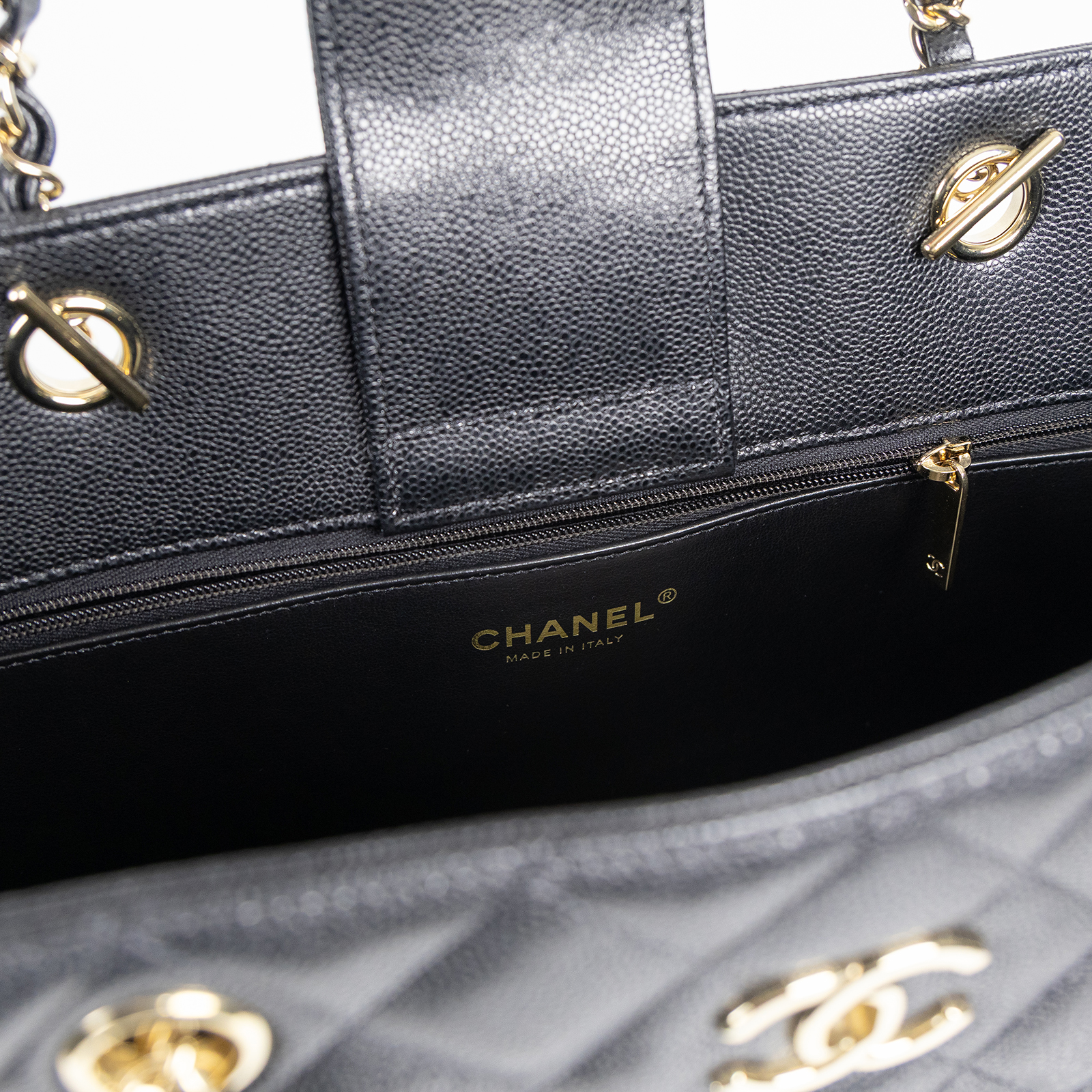 香奈兒 CHANEL CC logo 肩背 托特包 A91046 晶片款 黑荔枝LARGE TOTE 防塵袋/小冊