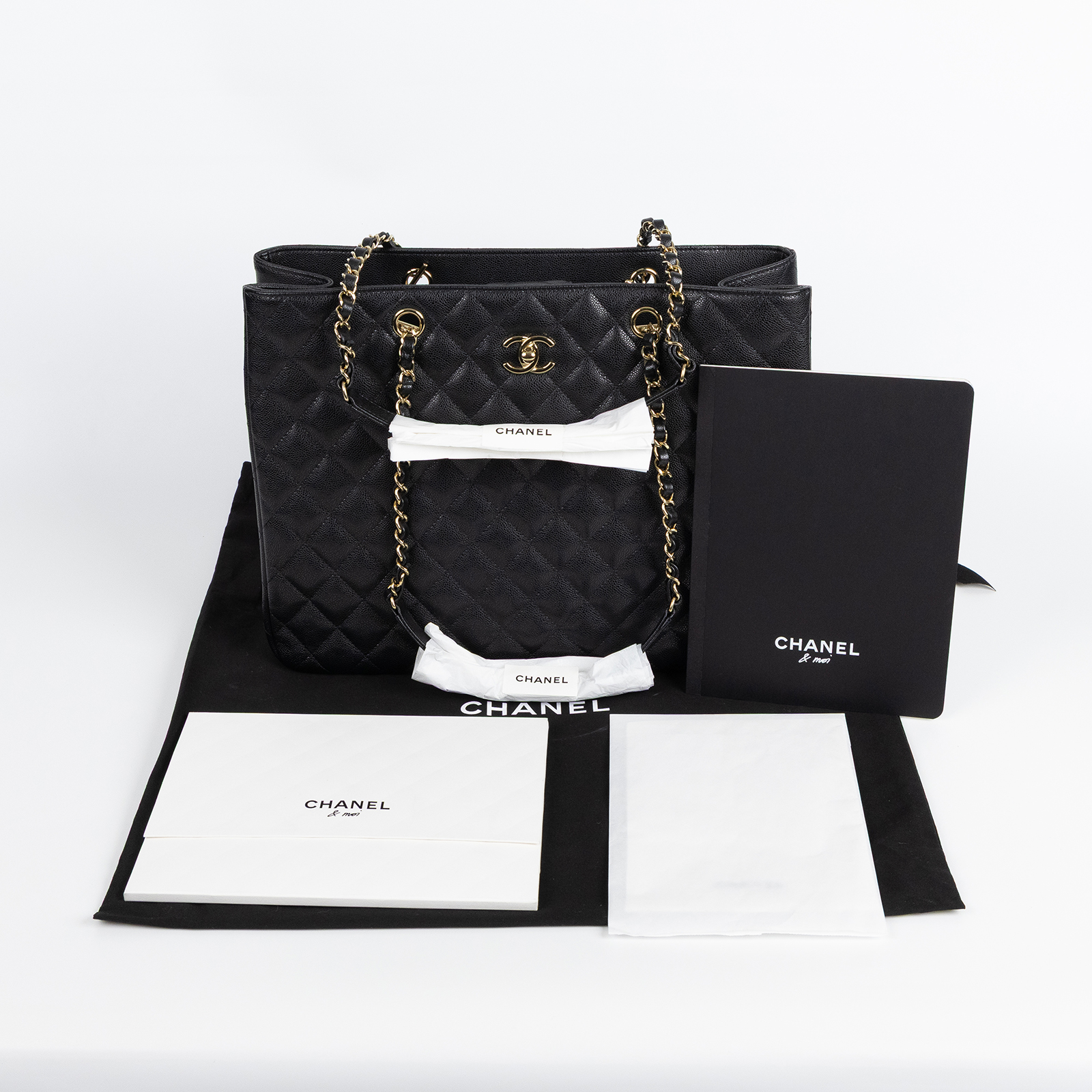 香奈兒 CHANEL CC logo 肩背 托特包 A91046 晶片款 黑荔枝LARGE TOTE 防塵袋/小冊